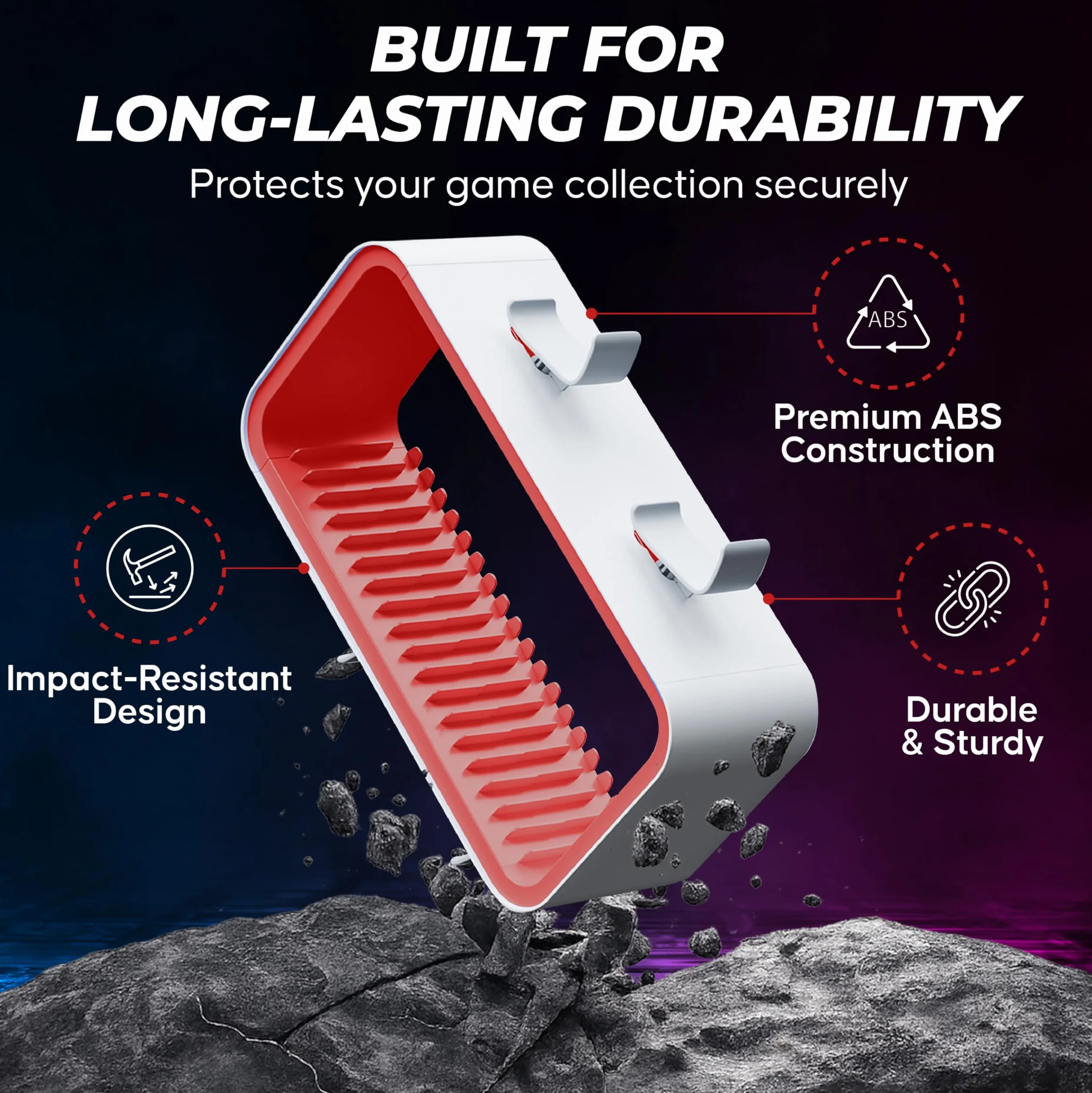 Universal Games Storage Tower Pro do 18 gier uchwyt kontrolera 4 gamepady akcesoria gamingowe PS5 PS4 Xbox Switch biały czerwony