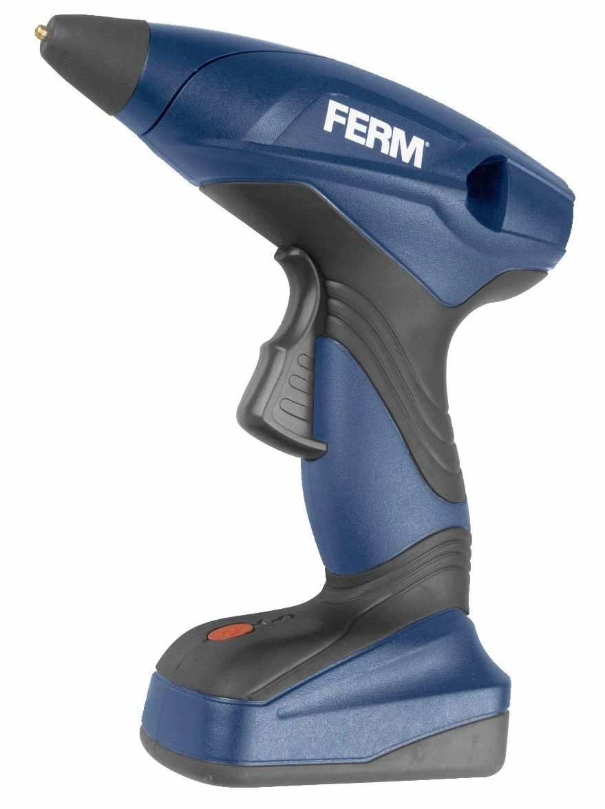 FERM GGM1003 pistolet do szybkiego podgrzewania litowo-jonowego 1,5 Ah z 3 patyczkami klejowymi i ładowarką, 7,2 V, niebieski