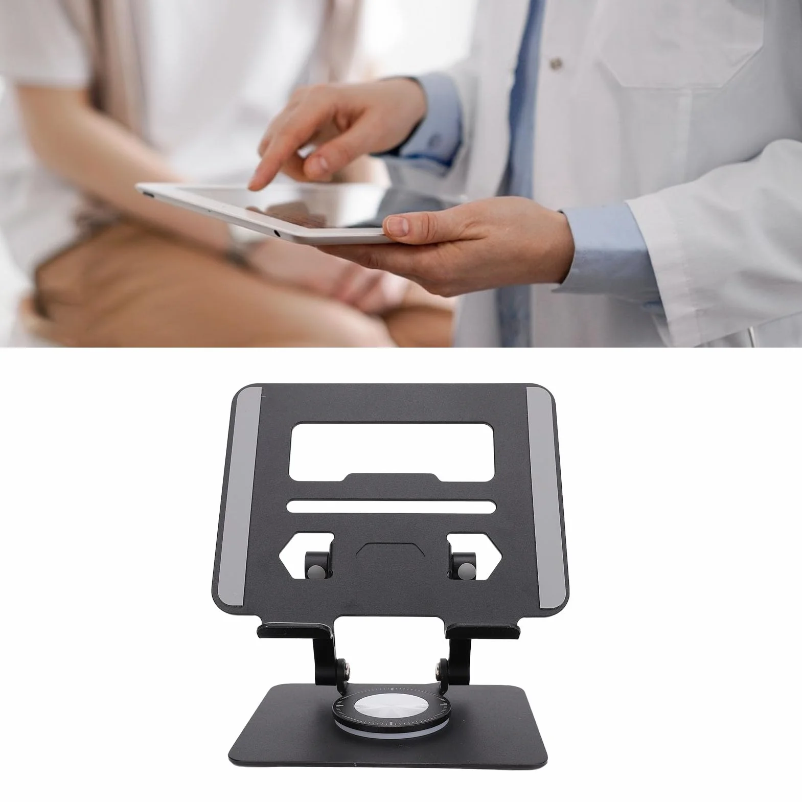Fockety Podstawka pod tablet składana regulowana aluminiowa z obrotową podstawą 360° i wentylacją