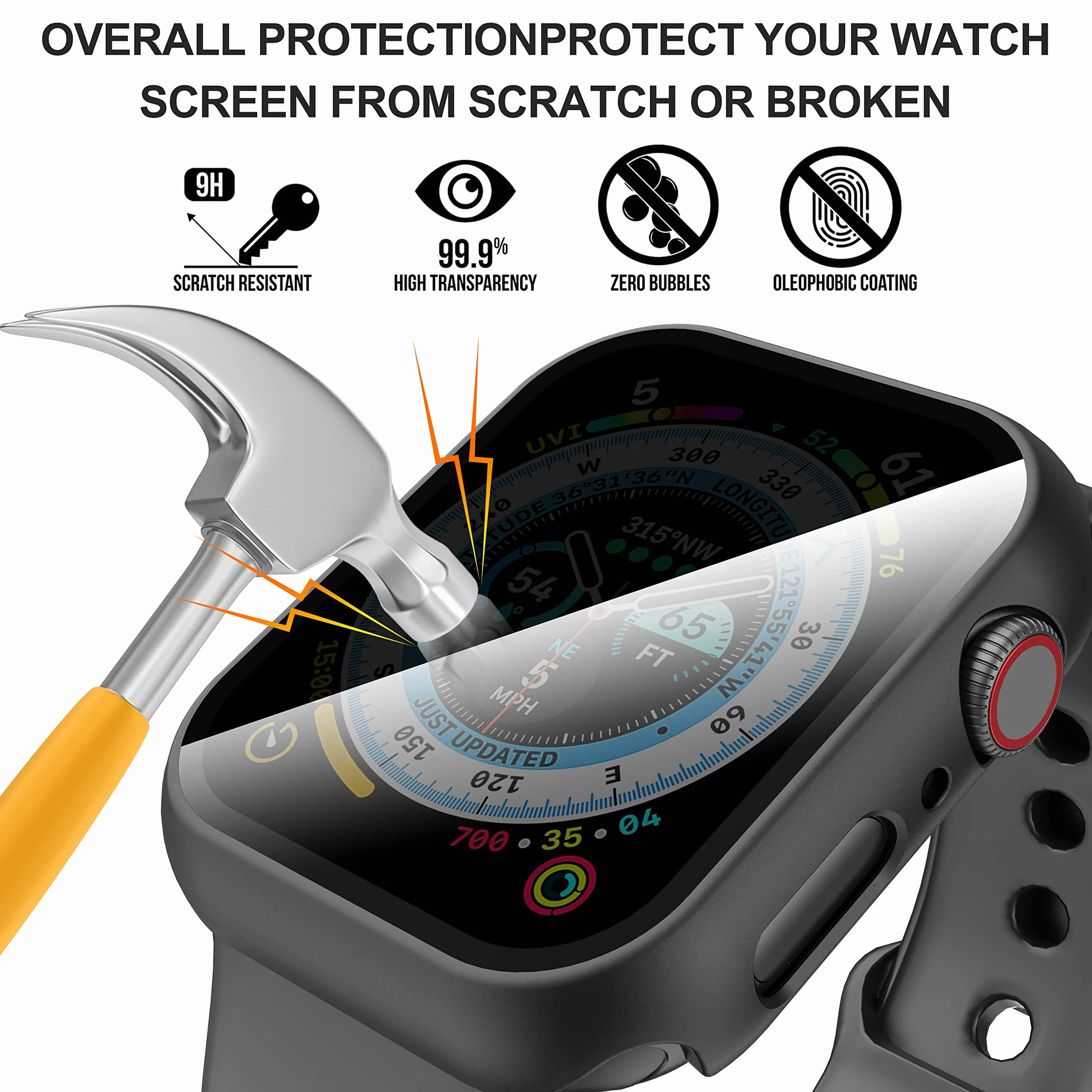 Diruite 3-Pack Prywatności Ochraniacz Ekranu do Apple Watch Series 8/7/6/5/4/SE 2/SE Etui,Twardy PC+Hartowane Szkło Antyszpieg Screen Protector do Apple Watch 45mm 44mm 41mm 40mm Ochrona Case