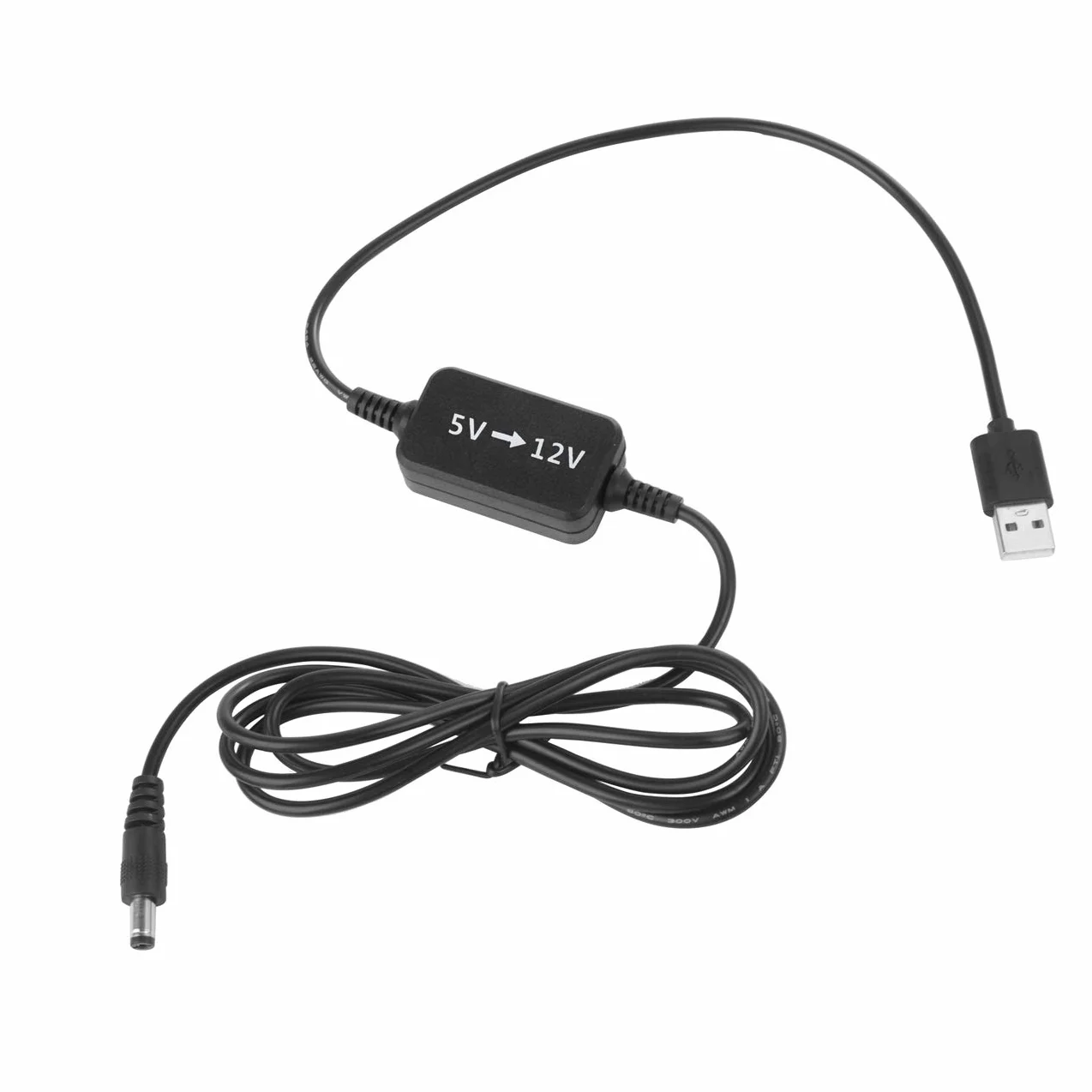 Kabel konwertera napięcia USB na 12 V DC (złącze 5,5 x 2,1 mm) – transformator i adapter zasilacza - kabel do ładowania 1,5 m (5 V-12 V)