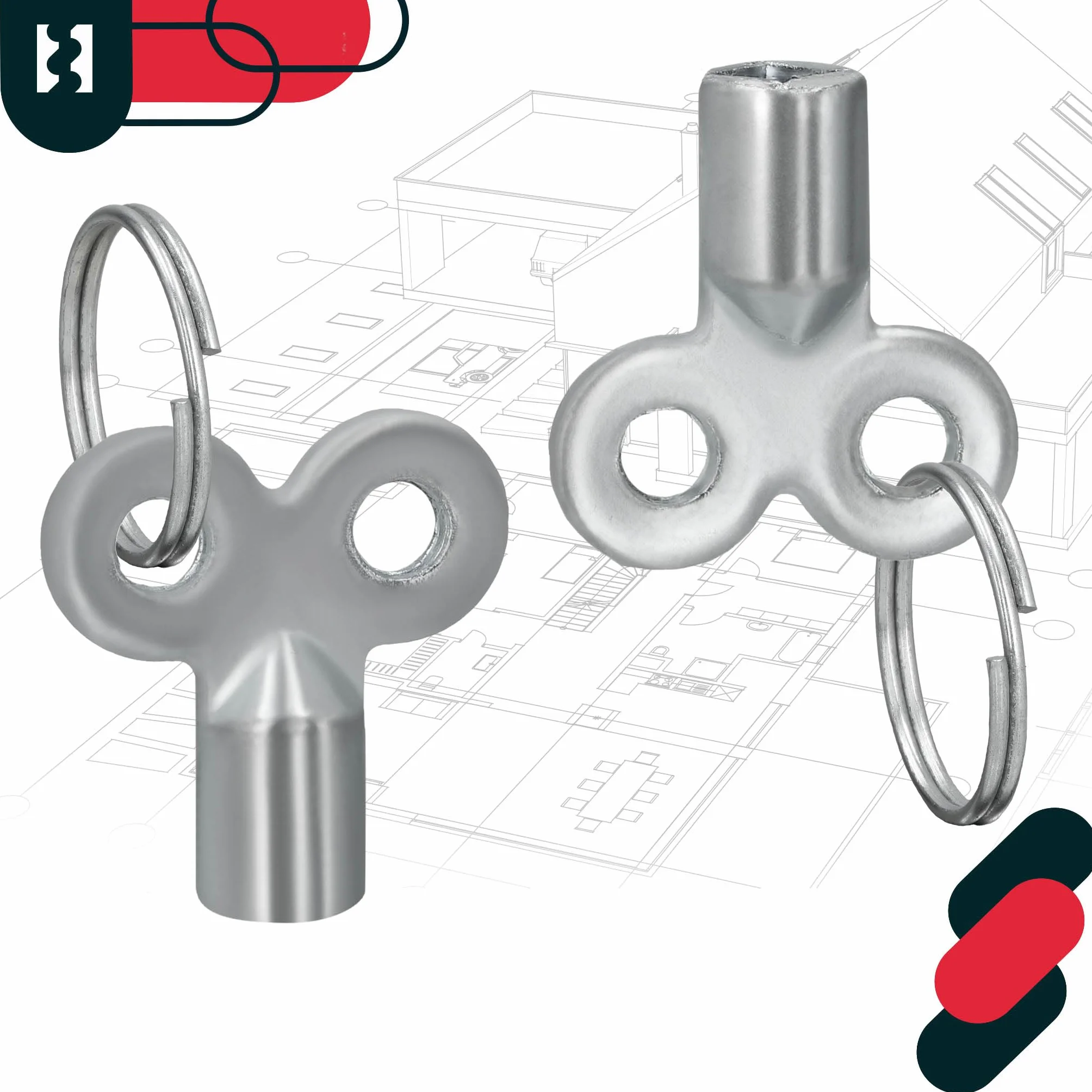 KOTARBAU® Klucze Do Odpowietrzania Grzejników - Kluczyk Do Kaloryferów - Kluczyki Do Zaworów - Brelok - Do Kluczy - Zestaw 3 SZT