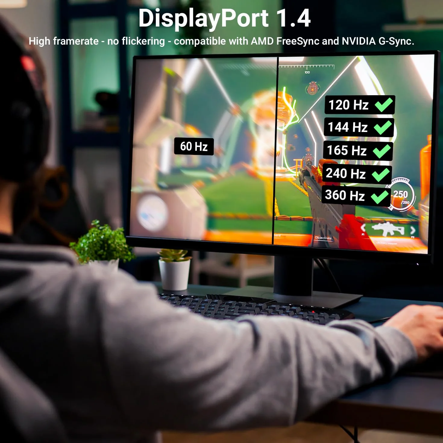 deleyCON 3,0m Kabel DisplayPort 1.4 8K@60Hz 4K@165Hz 2K@360Hz HDR AMD FreeSync NVIDIA G-Sync do Monitora