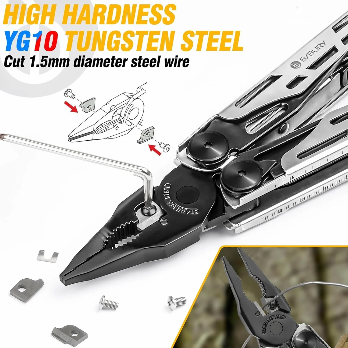 Geschenk für Männer, BIBURY Multitools, Outdoor Multi Tool Faltbare Zange mit Verbesserter Schere & Schraubendreher, Edelstahl Multitools mit Nylontasche, Weihnachtsgeschenke für Papa