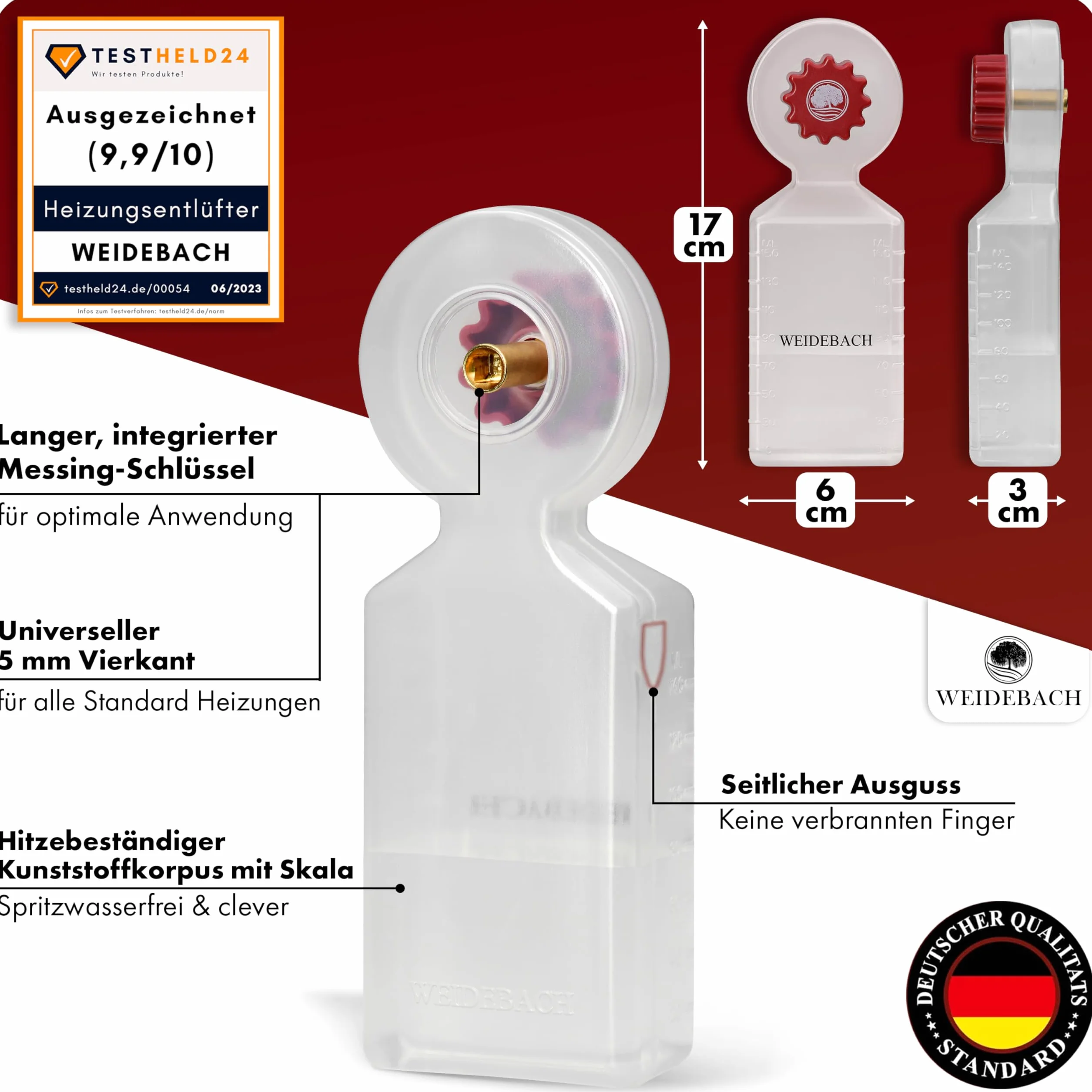 WEIDEBACH® Klucz do odpowietrzania grzejnika z pojemnikiem na ścinki.