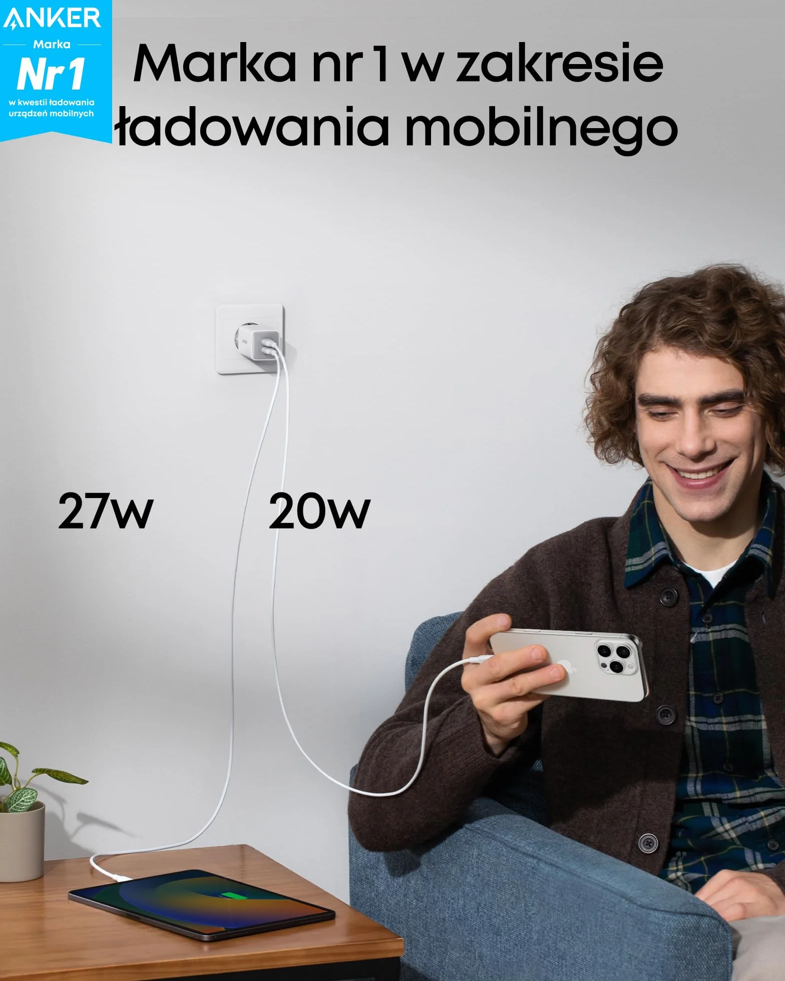 Anker Ładowarka USB-C 47 W 523 Nano 3 GaN kompaktowa 2-portowa biała
