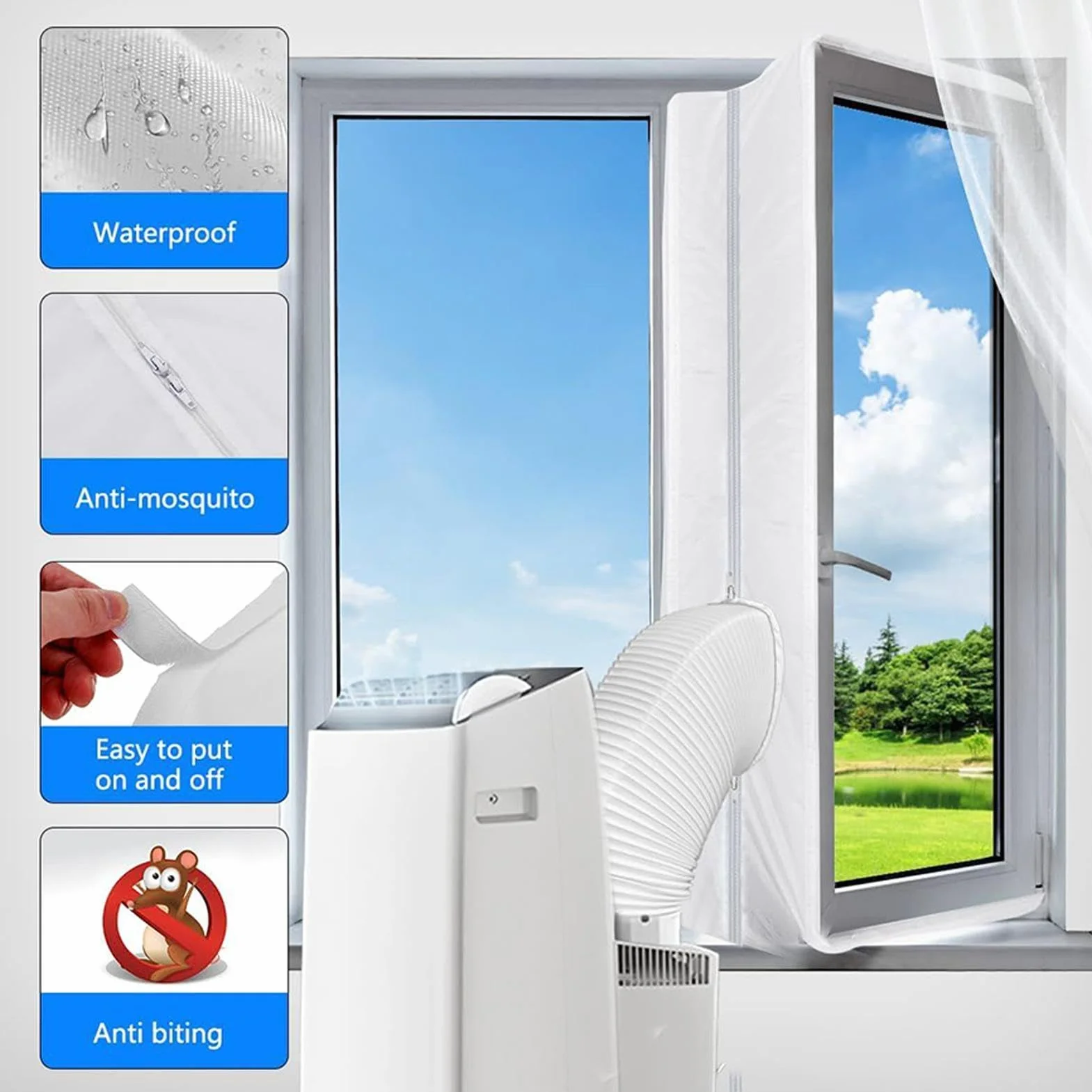 Przenośny zestaw okien AC - Mobile Air Conditioning Casement Window Seal Kit, No Drill Exhaust Wentyation Attachment for Portable AC, Travel Dormitory Living Room Apartment Cooling Accessory