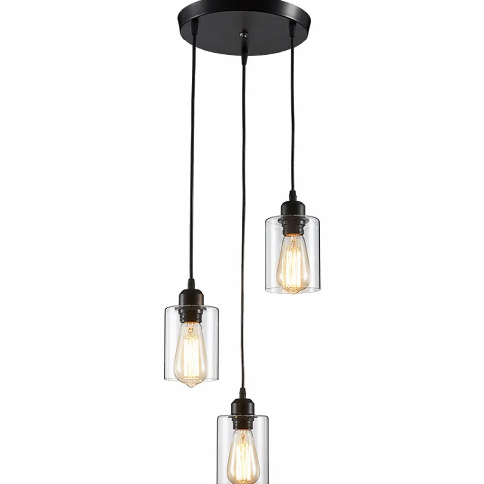Retro 3 światła oświetlenie wisiorka, Podstawa Loft Loft Loft przemysłowe wyposażenie lamp wiszących, z szklanym matowym czarnym żyrandolą, do kuchni, wiejskiej restauracji kawiarni