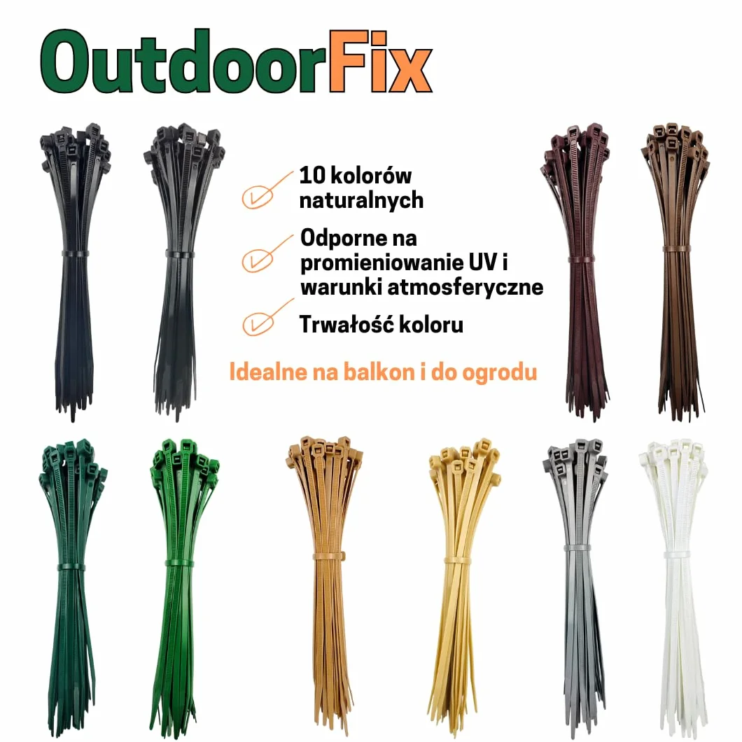 OutdoorFix opaski kablowe 200 x 4,6 mm, 50 szt. – ciemne bambus/trzciny – odporne na warunki atmosferyczne, promieniowanie UV
