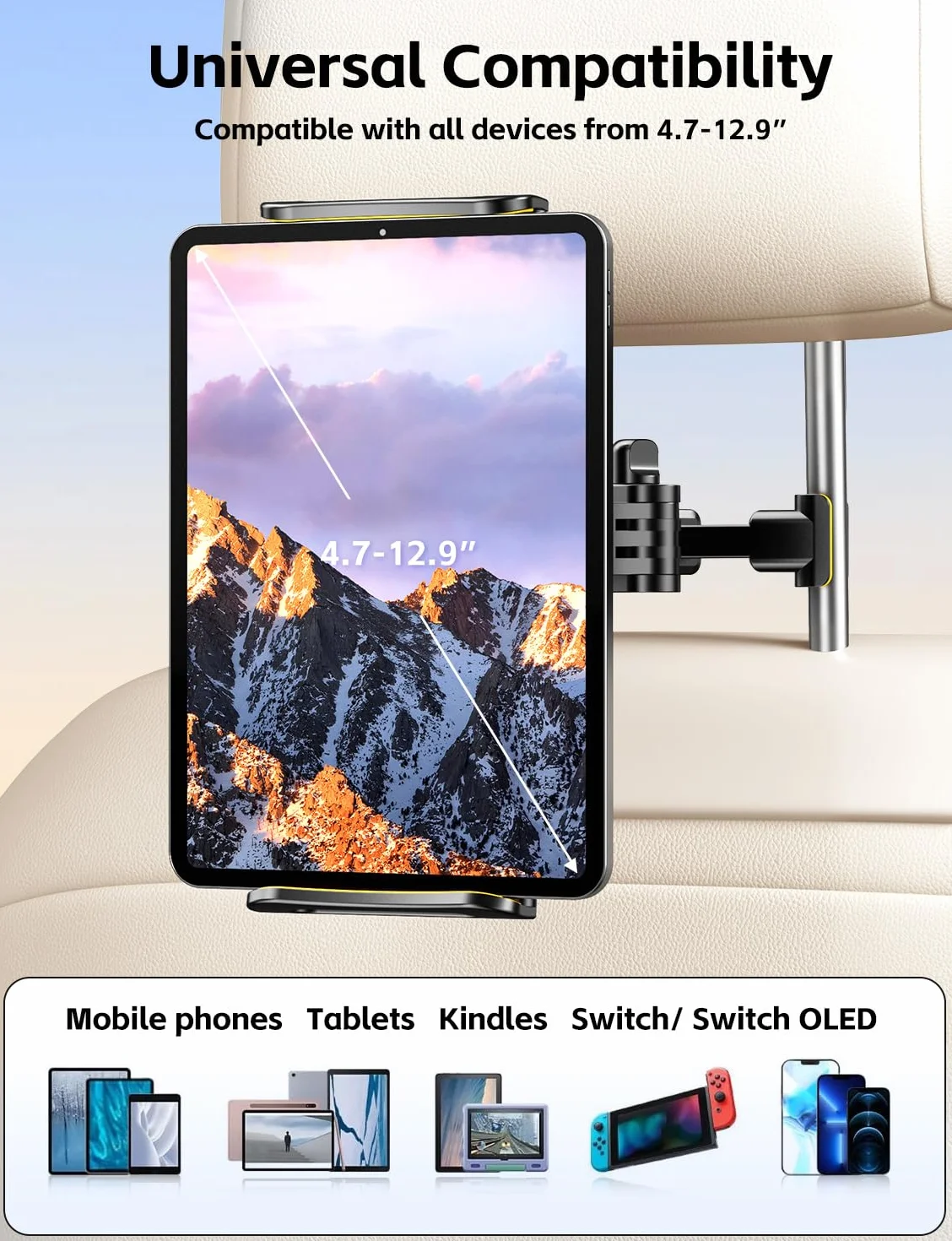 Stojak na tablet samochodowy rozszerzalny uchwyt dla iPada Fire HD 4,7~12,9 cala