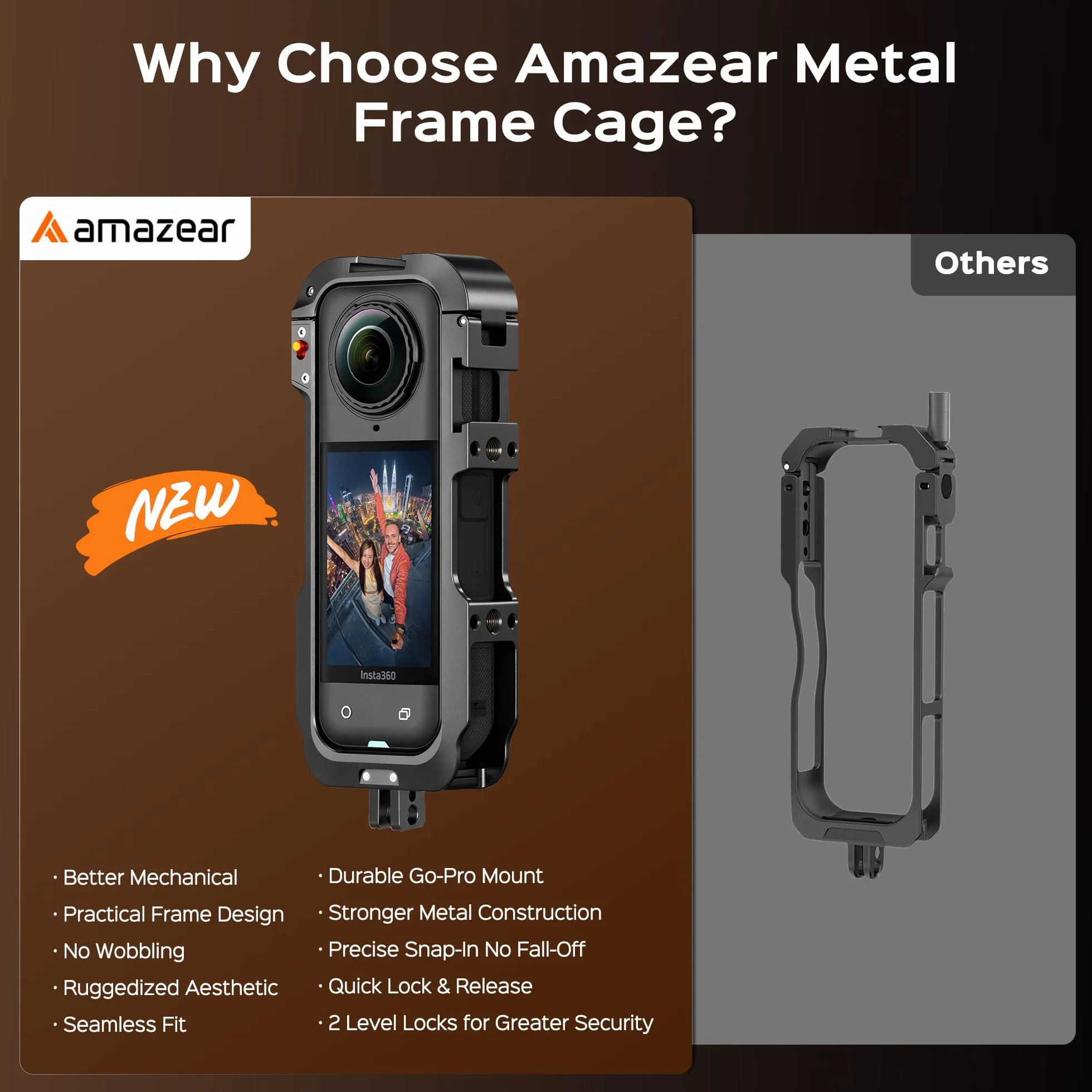 Amazear Metalowa obudowa ochronna do akcesoriów Insta 360 X5, wielofunkcyjna rama, wytrzymała aluminiowa rama z szybkim zapięciem, różne mocowania rozszerzeń (metaliczny czarny)