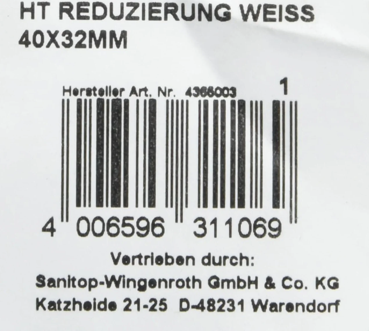 Sanitop-Wingenroth 31106 9 redukcja HT 32 x 40 mm, biała, 40 x 32 mm