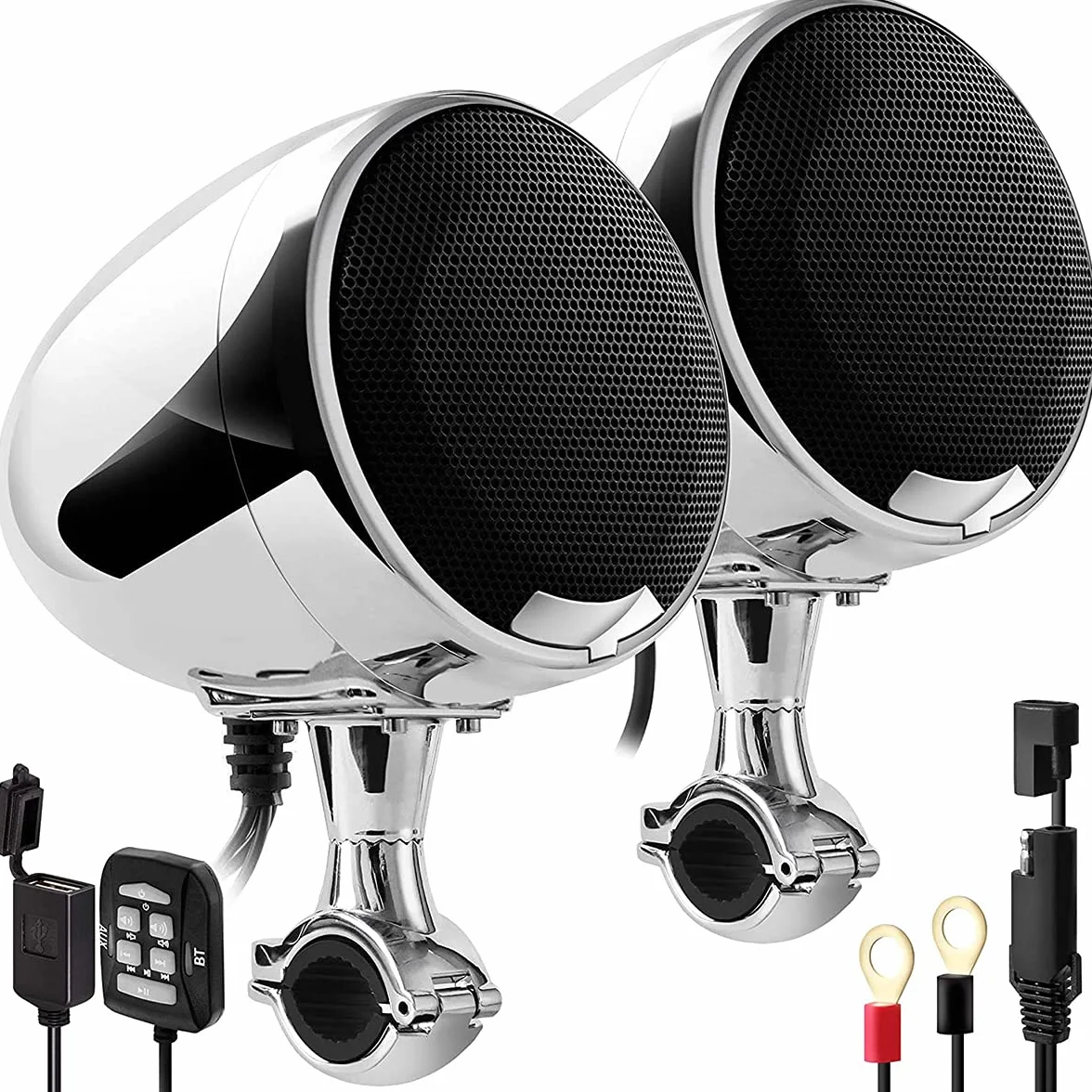 Wbudowany wzmacniacz 600 W Bluetooth motocyklowy system audio USB AUX MP3 chromowany