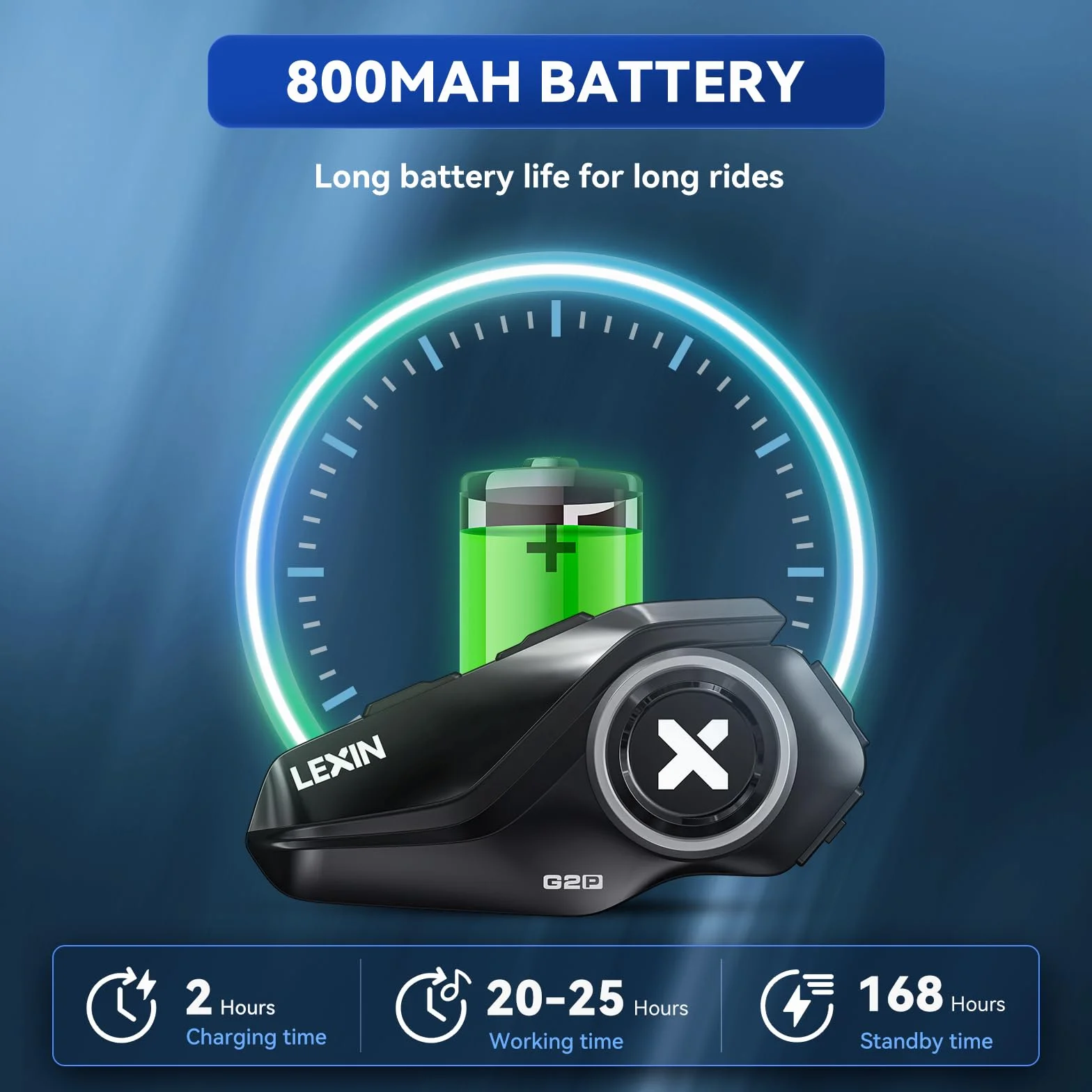 LEXIN G2P Motocyklowy System Komunikacji Bluetooth, Wodoodporny, FM Radio, Zestaw 1-os.