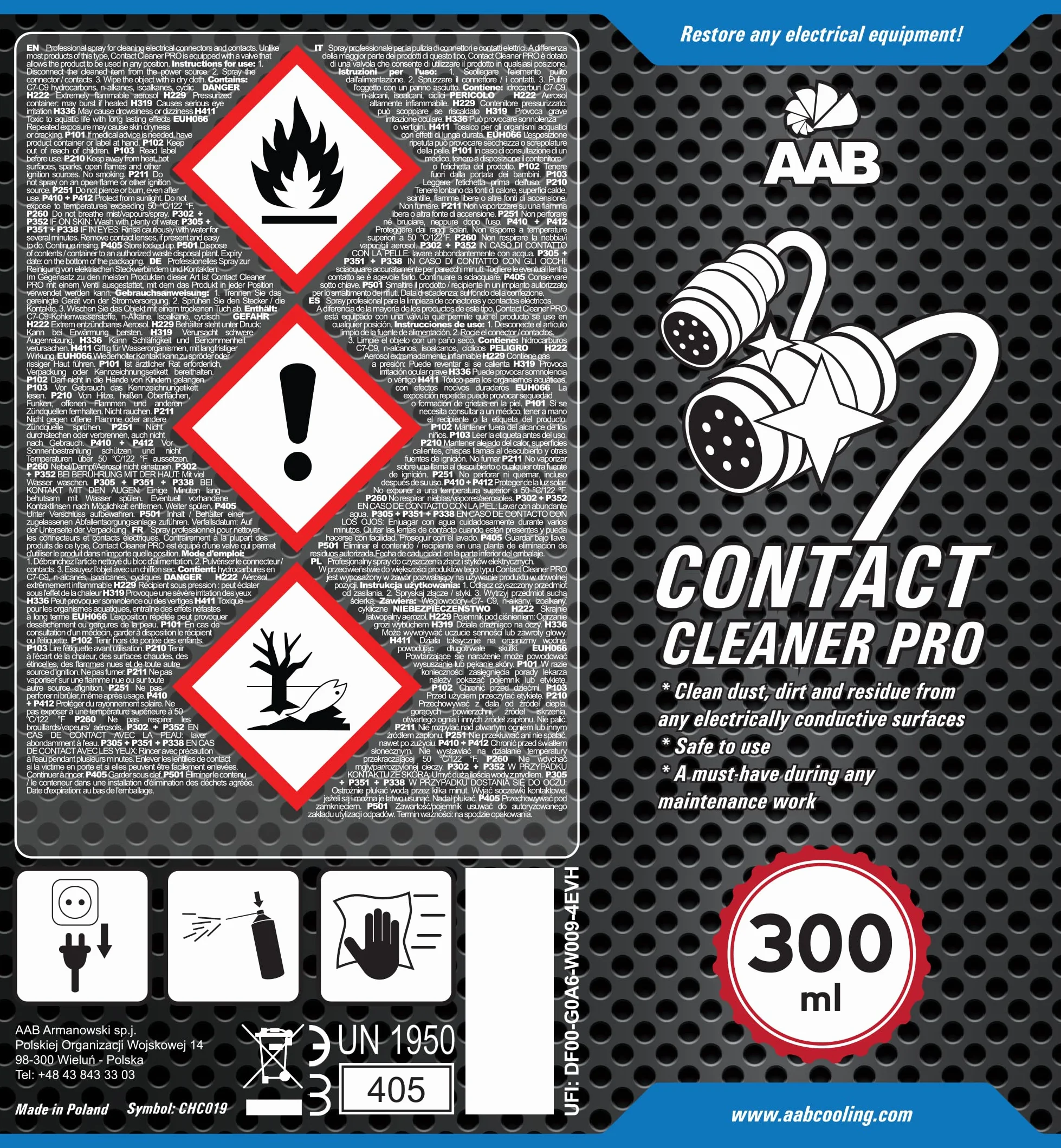 AABCOOLING Contact Cleaner PRO 300ml - Preparat do Czyszczenia Styków i Wtyczek Elektrycznych, Spray na Zaśniedziałe Styki, Contact Spray