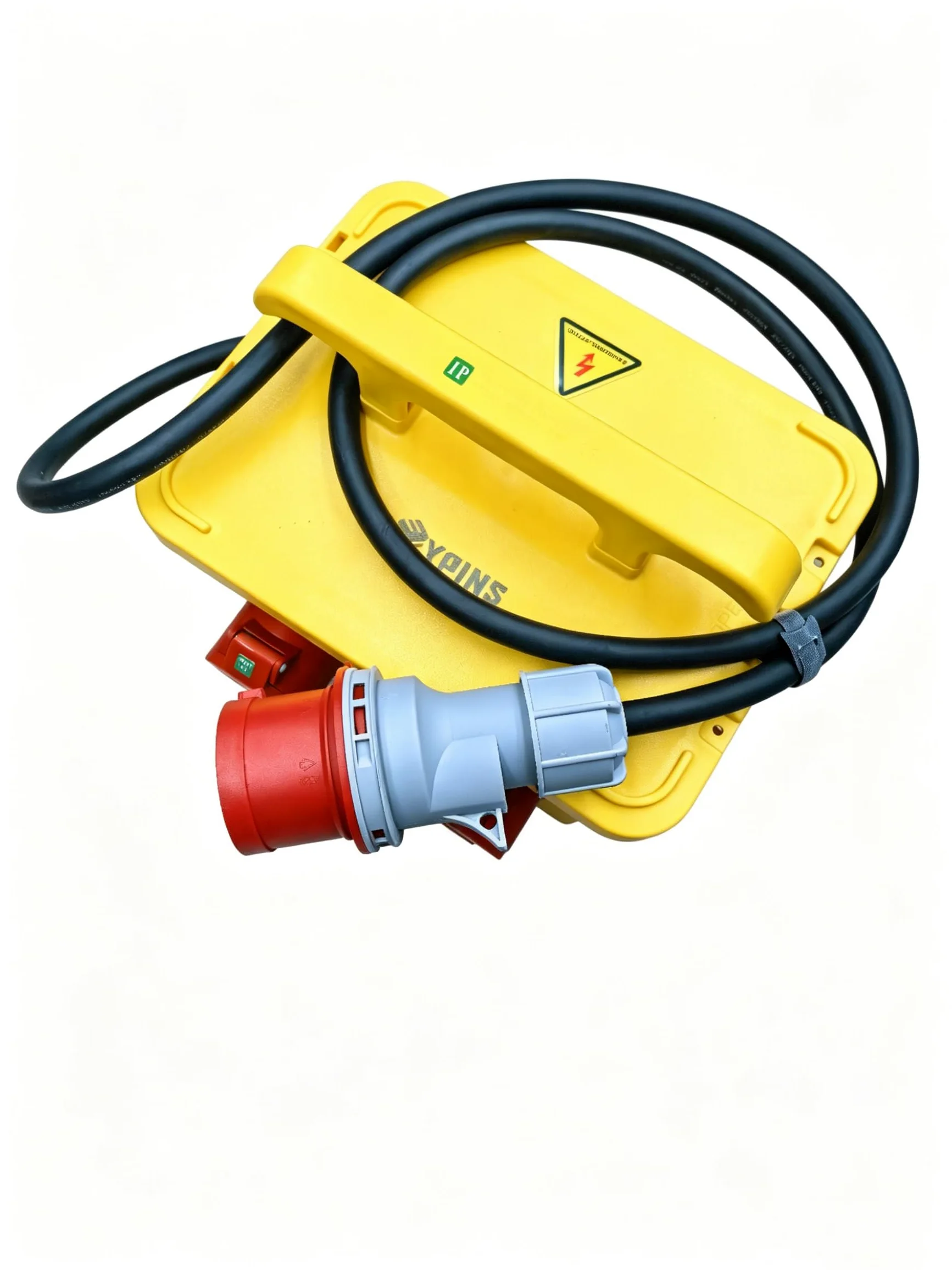 EYPINS Rozdzielacz prądu budowlanego z LS+FI, rozdzielacz ścienny 5 x 230 V Schuko, 2 x gniazda CEE 16 A/32 A, 1 x 32 A, wtyczka CEE, wodoszczelny, trudnopalny rozdzielacz ABS, do warsztatów wewnątrz