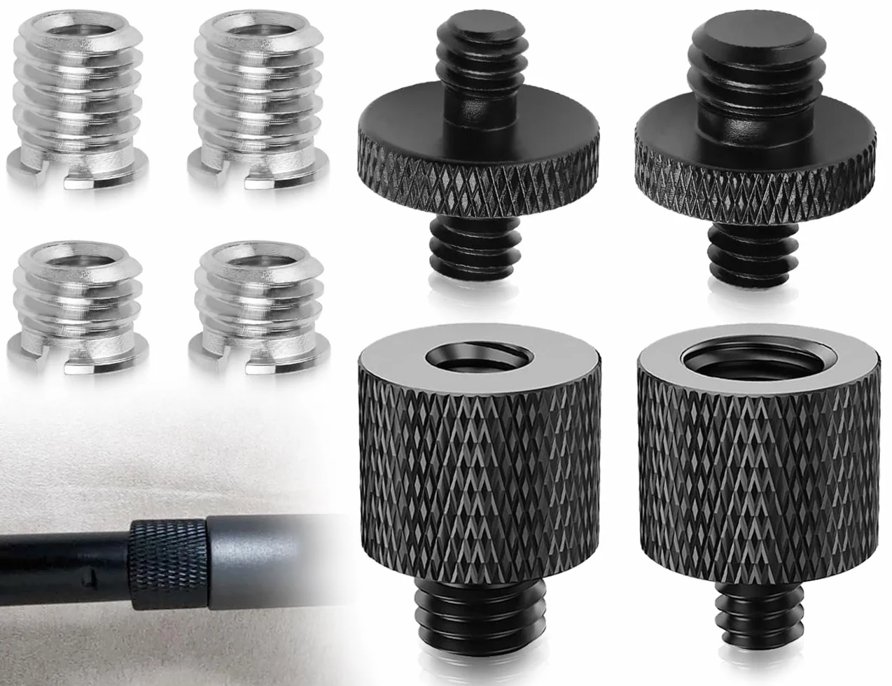 KAPSING Zestaw adapterów do statywów, adapter gwintowany 1/4" do 3/8", śruba statywu 3/8" do 1/4", śruba z podwójnym gwintem 1/4", śruba do aparatu, uchwyt konwertera