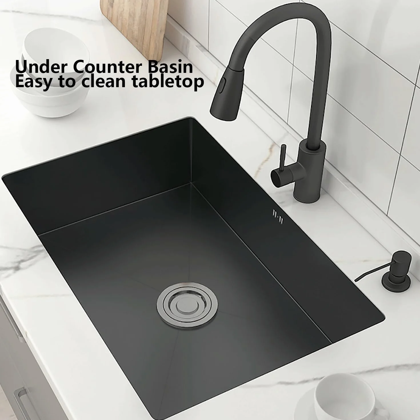 Czarny zlew kuchenny, zlew wpuszczany w blat, zlew kuchenny podblatowy, zlew ze stali nierdzewnej jednokomorowy, czarny zlew kuchenny typu farmhouse, umywalka na warzywa,38 * 30cm(15in*11.8in)