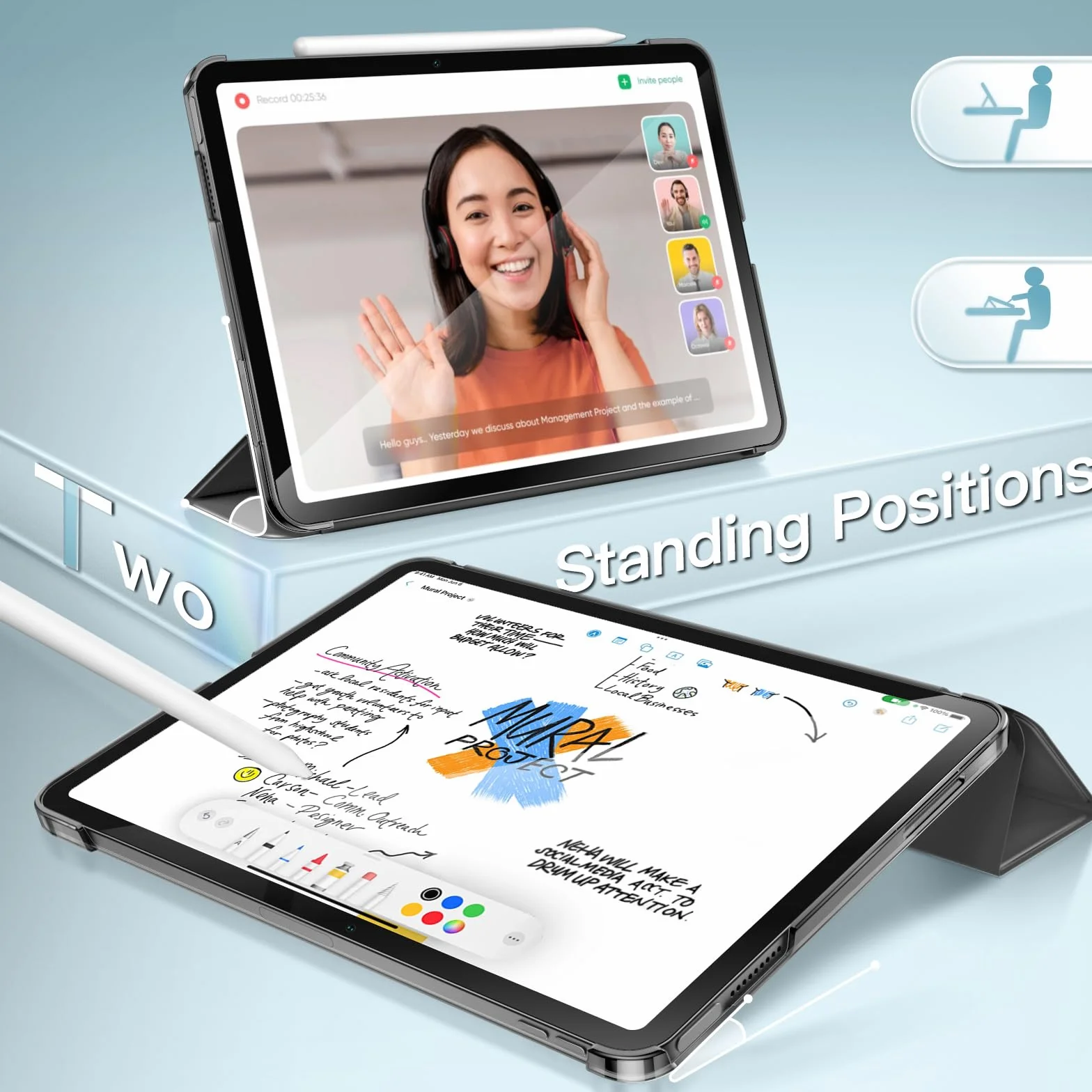 JETech Etui dla iPad Air 13 Cala M4/M3/M2 (2026/2025/2024), Szczupły Podstawkę Twardy Tylna Skorupa Inteligentna Osłona z Automatycznie Budzi/Spać (Gwiezdna Szarość)