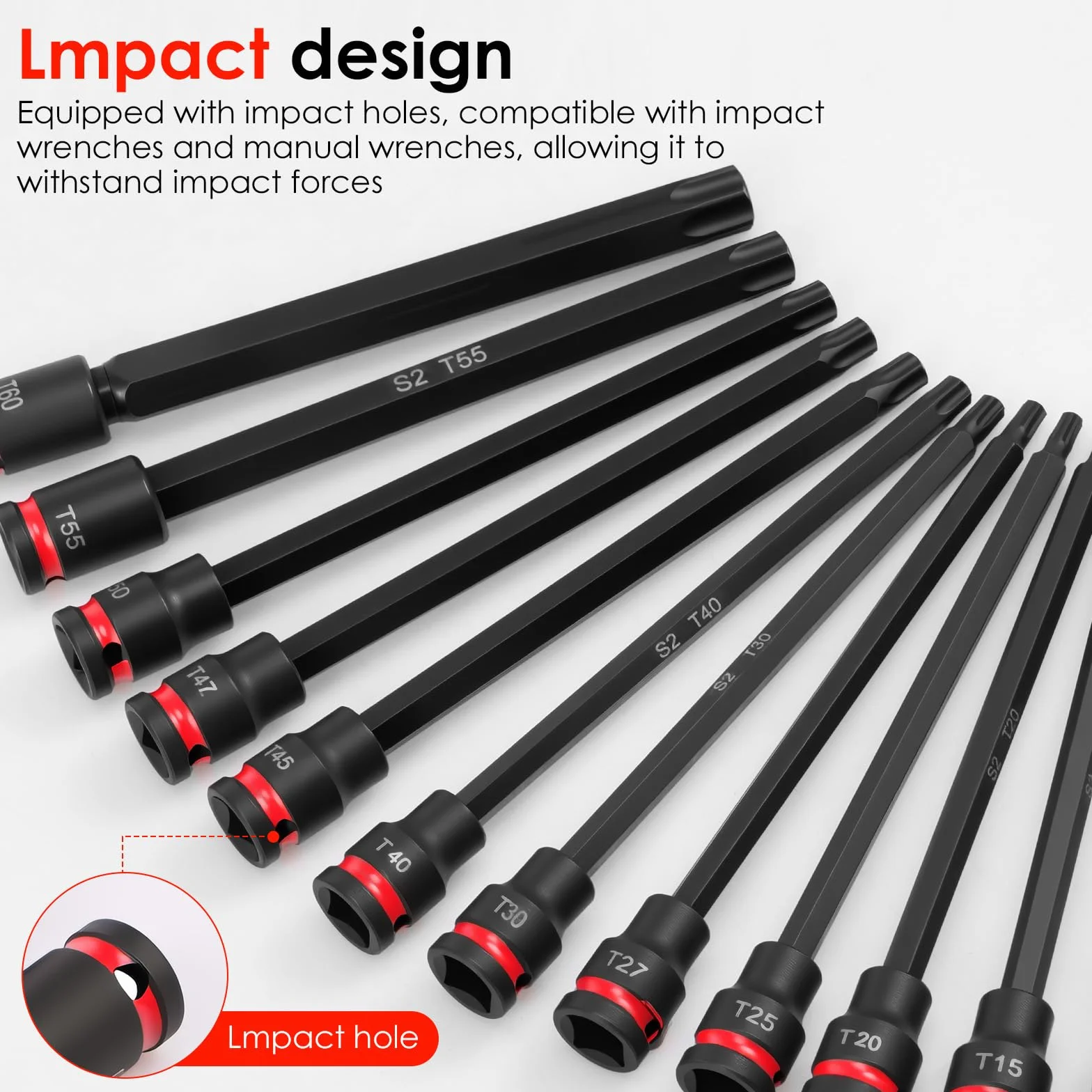 24-częściowy zestaw bitów Torx z napędem 3/8", T10 do T60, łatwo dostępny, odporny na uderzenia, zestaw tulejek Torx do profesjonalnych projektów, konserwacji mechanicznej, ciężkich zadań