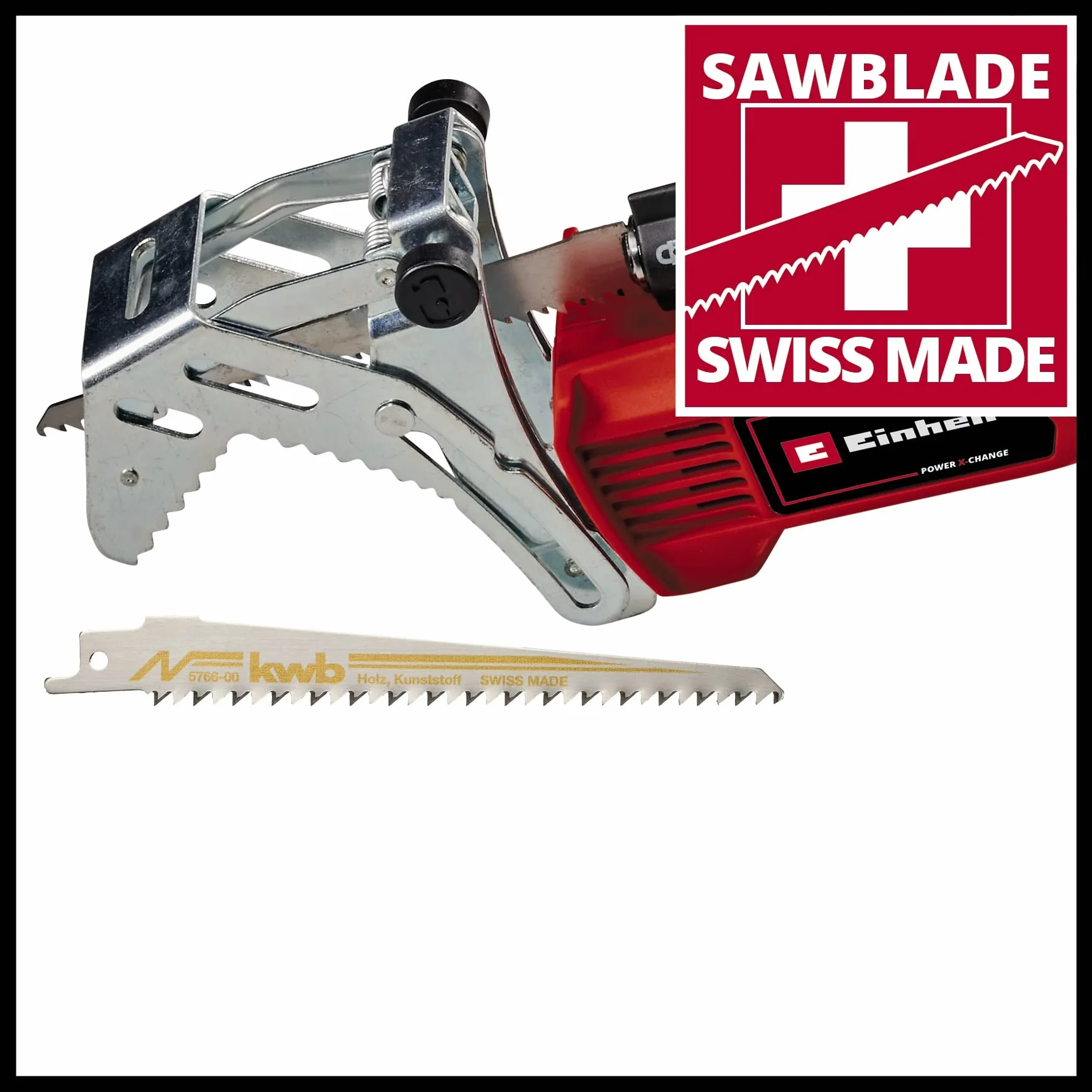 Einhell Akum. piła do gałęzi GE-GS 18/150 Li-Solo Power X-Change (18 V, gr. cięcia maks. 100 mm, wysokość podnoszenia 20 mm, zdejmowany uchwyt do gałęzi, w tym 2 x brzeszczot kwb, bez akumulatora)