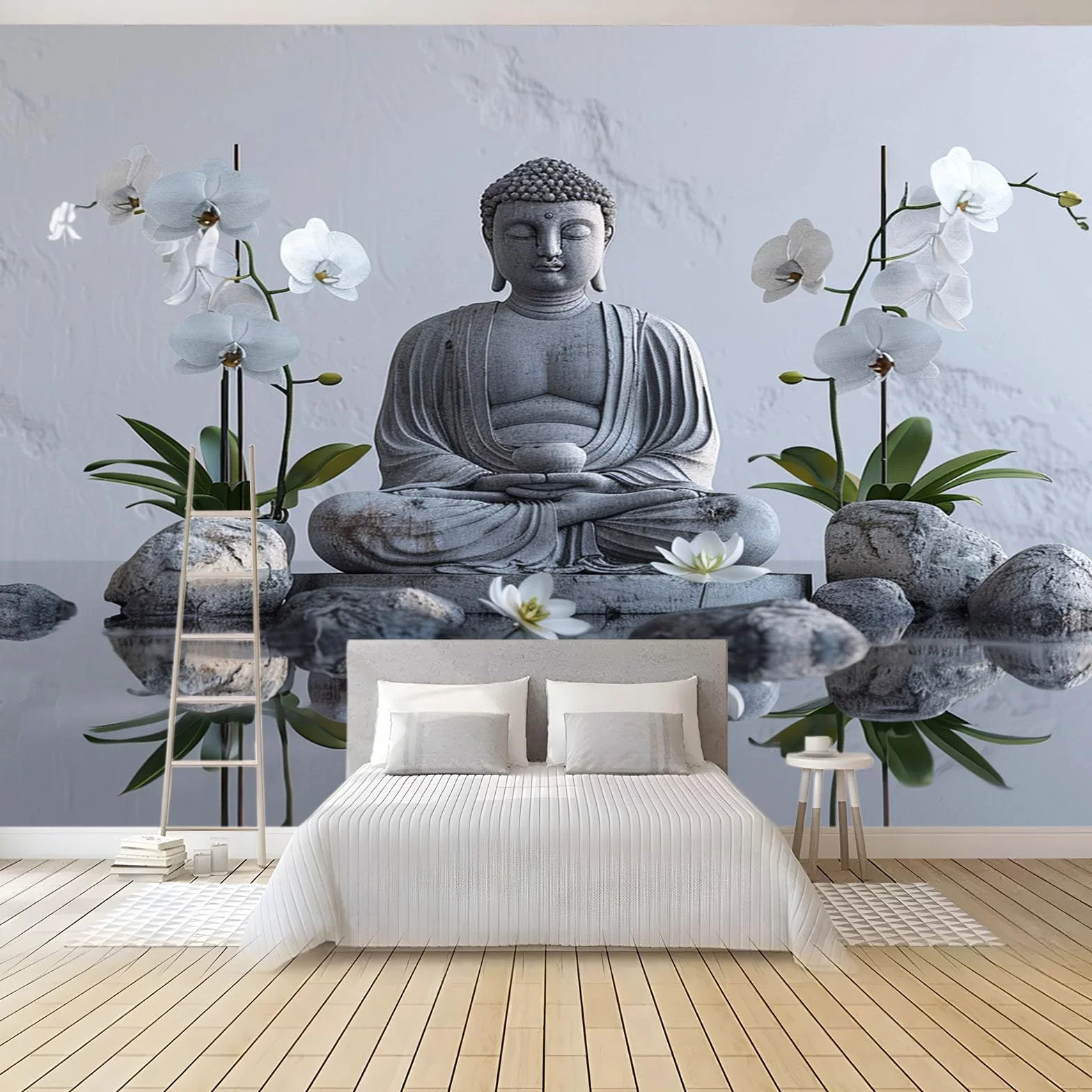 Tapeta Sypialnia Orchidea Medytacja Kamień Relief 350 x 256 cm Fototapeta Moda Dekoracja Ścienna Plakat 3D Tapeta Ścienna Do Salonu Biura Pokoju Dziecięcego, Szary