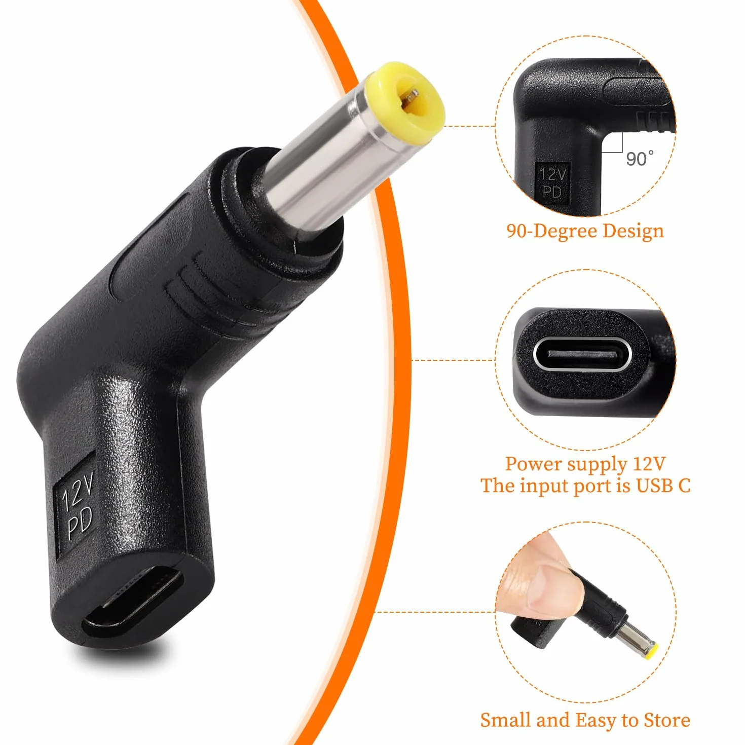 USB C do DC 12V Adapter USB 3.1 Typu C Żeński do DC 5.5x2.5 mm Męski PD Emulator Trigger 90 Stopni Kątowy