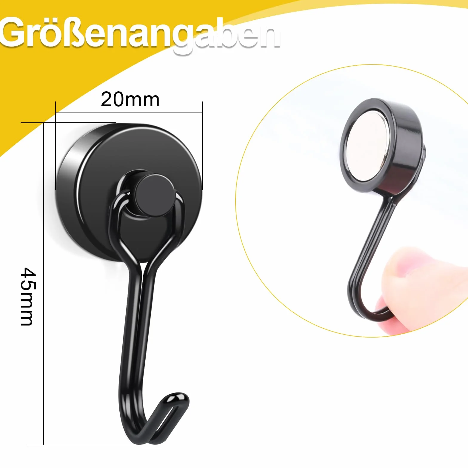 FPMYB 10 sztuk haków magnetycznych, bardzo mocne, czarne, 20 mm, magnesy neodymowe, trzymają się 15 kg, obracane haczyki, magnesy z haczykami, do kuchni, grilla, gadżetów, szafek biurowych