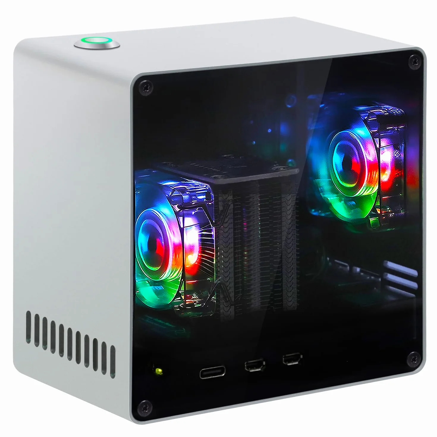 Freenove Mini Case for Raspberry Pi 5, Dual M.2 NVMe SSD Slots, PWM ARGB Fans, CPU Tower Cooler