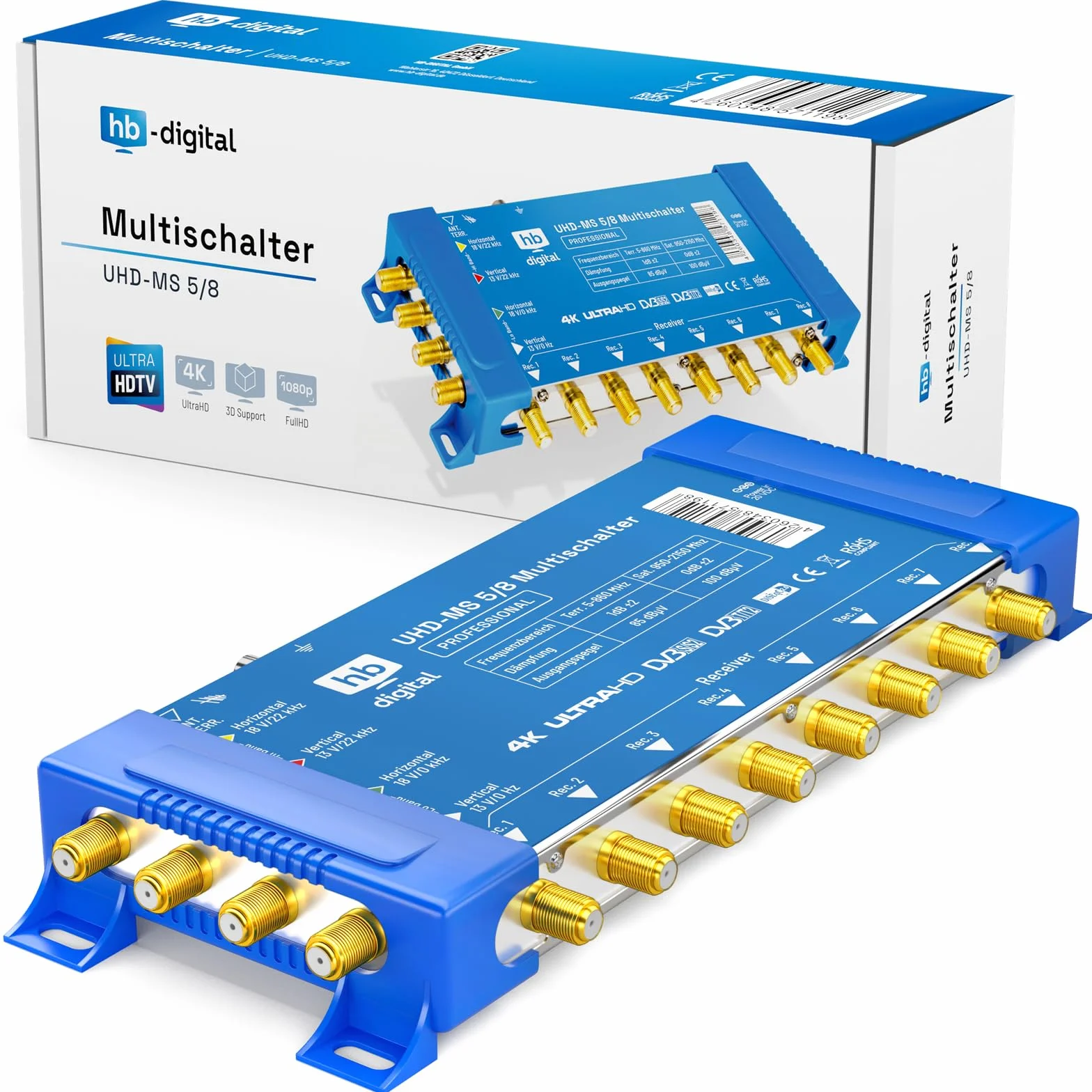 HB-DIGITAL Multiswitch PMSE 5/8 1x SAT 8 odbiorników 4K UHD z zasilaczem