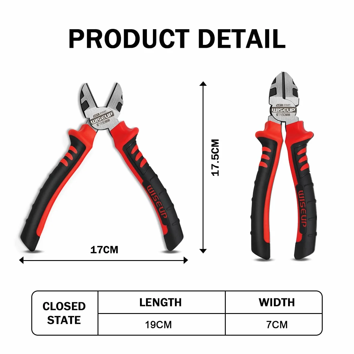 WISEUP Nożyce boczne, 150 mm, profesjonalne nożyce do kabli CR-V, precyzyjne szczypce tnące, ergonomiczne przecinaki do kabli z wysoką dźwignią, przecinak do drutu do miękkich przewodów i światłowodów
