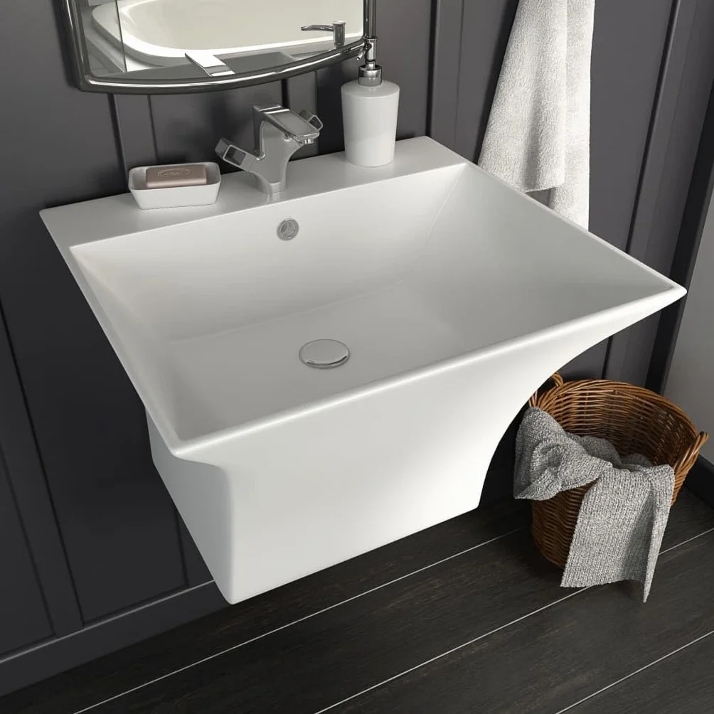 vidaXL Umywalka ścienna, ceramiczna, biała, 500 x 450 x 410 mm