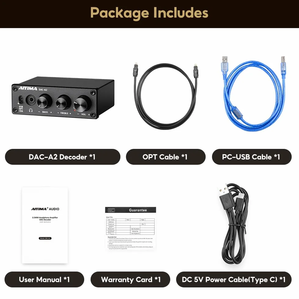AIYIMA DAC-A2 mini dekoder audio DAC USB 24-bit 192 kHz koncentryczne optyczne do RCA wyjście słuchawkowe