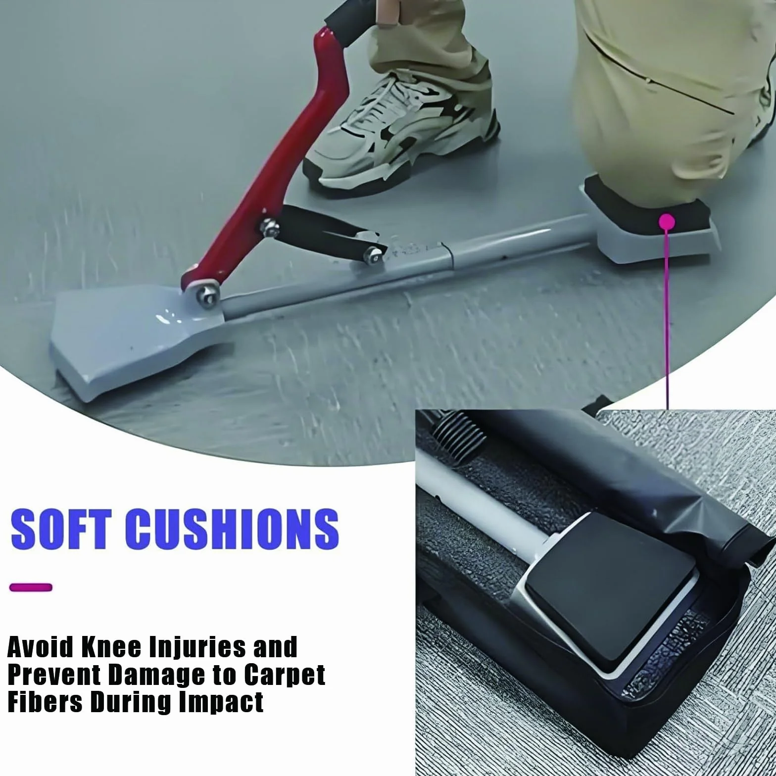 Kneeless Carpet Stretcher Rug Kicker – Zestaw Narzędzi do Montażu Dywanów z Rękawicami i Ochraniaczami na Kolana, Potrójne Zęby Uchwyty, Antypoślizgowa Rączka, Lekki i Przenośny do Remontu Domu