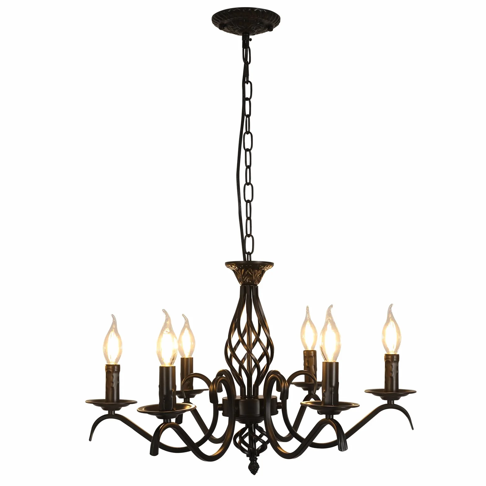 Comely Nowoczesny Żyrandol Salonowy, 6 Głowic Czarna Wisząca Oprawa Vintage E14, Czarna Przemysłowa Metalowa Lampa Sufitowa Do Kuchni Sypialni Jadalni, 60CM