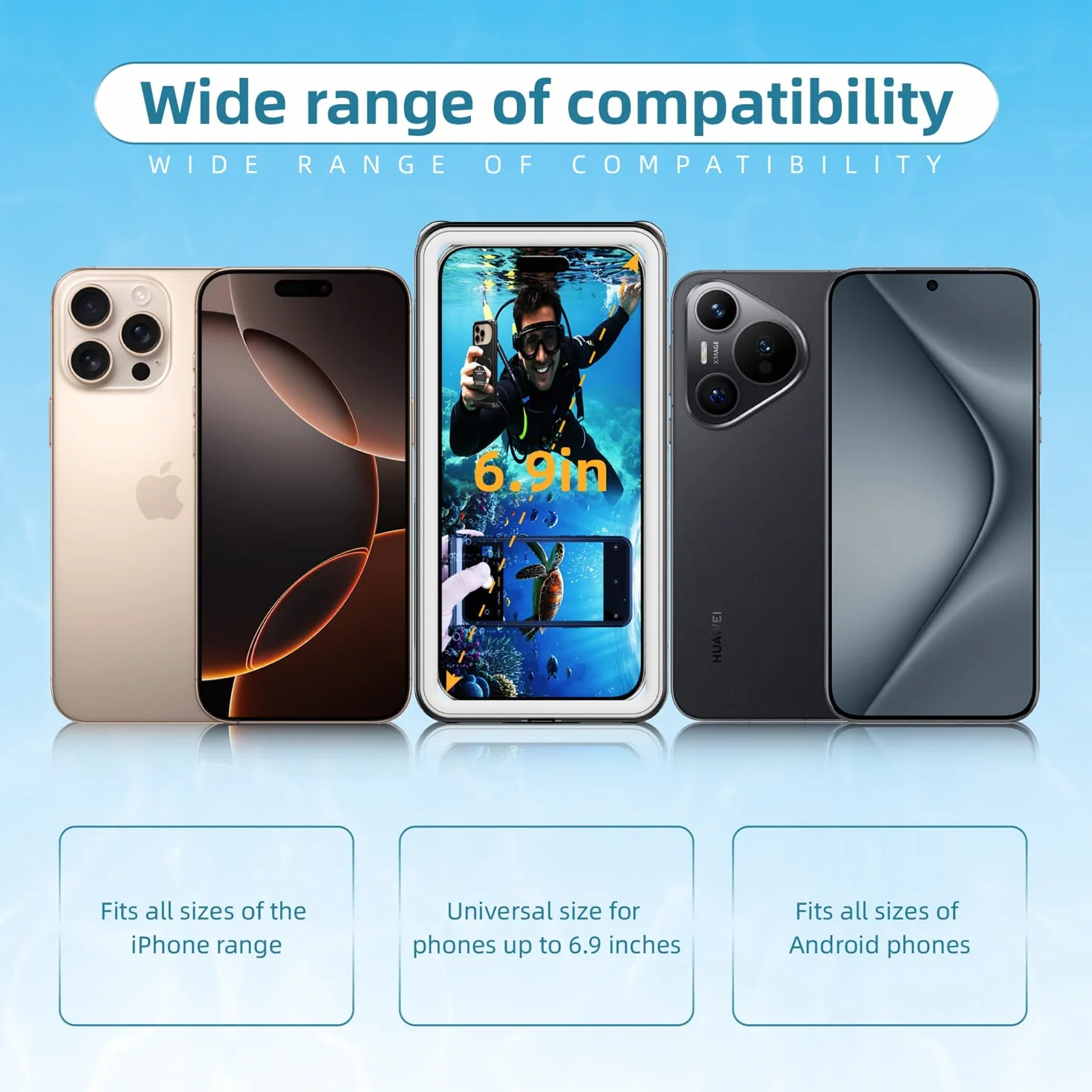 Wodoszczelne etui na telefon IPX8 6,9 cala do pływania iPhone 16 Pro Max Samsung S25 Ultra Xiaomi czarne