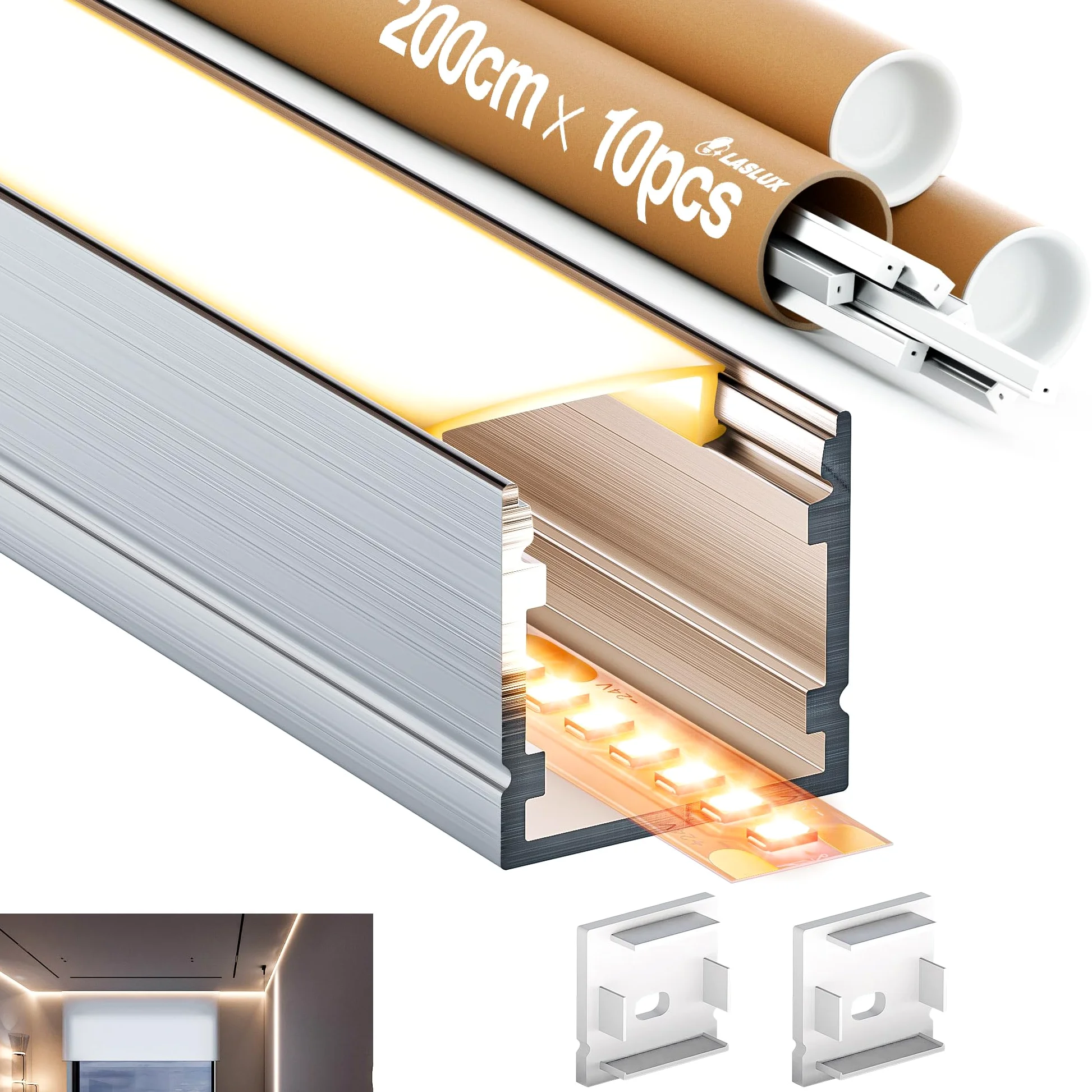 6 x profil LED, 2 metry (całkowita długość 12 m) do taśm LED, szary profil aluminiowy i kanał kablowy LED do taśm do taśm do 16,7 mm - wymiary 26,7 x 10 mm (SP33, 10 x 2 M (łącznie 20 M))