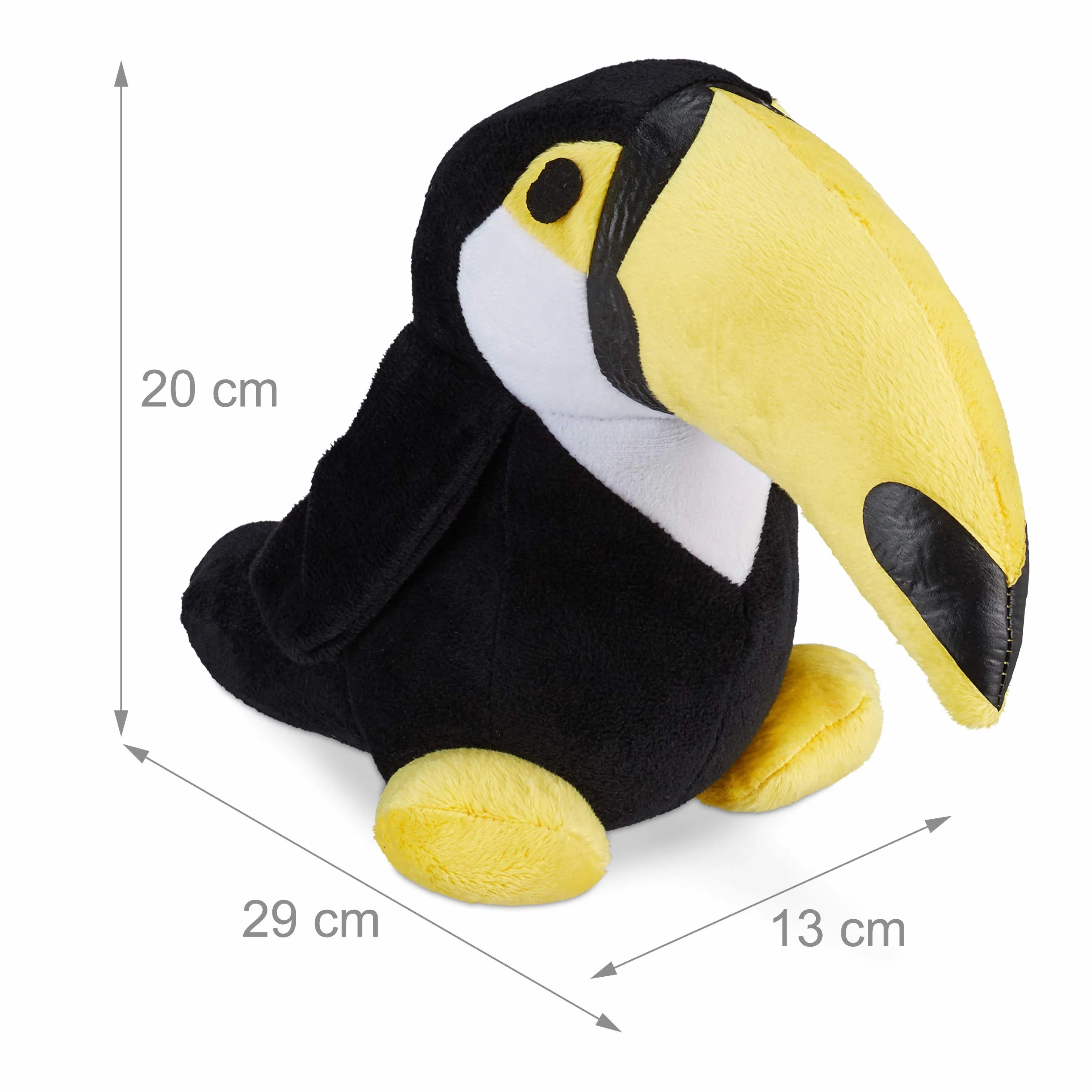 Relaxdays stoper do drzwi tukan, wypełnienie piaskiem, blokada drzwiowa, odbojnik, 1 kg, wysoki na 20 cm, czarno-żółty