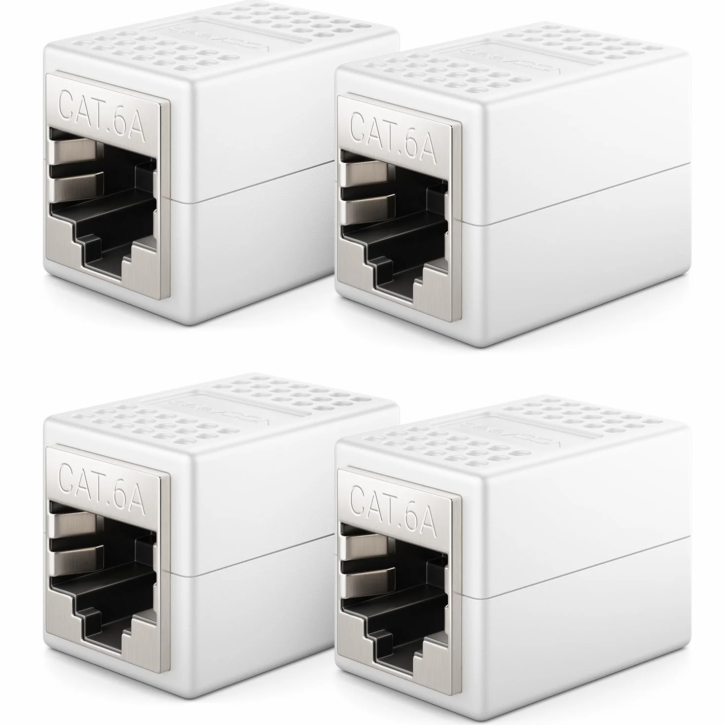 deleyCON 4 Sztuki Łącznik RJ45 (10 Gbit/s) Przedłużacz Kabla LAN Kabel Sieciowy Adapter Ethernet Złącze Kompatybilne z Cat8, Cat7, Cat6, Cat5 Kabel Krosowy LAN DSL POE 2X Gniazdo RJ45 - Biały