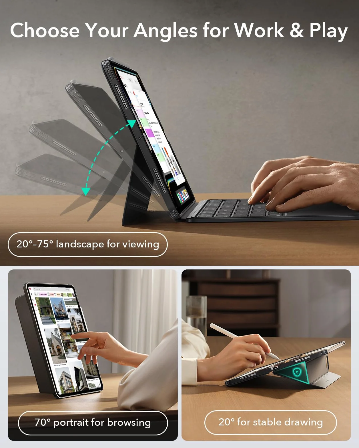 ESR Etui z klawiaturą do iPad Pro 11" M5 M4 2025 2024 magnetyczna zdejmowana klawiatura duży gładzik Click-Anywhere podświetlane klawisze seria Shift ciemnoszare