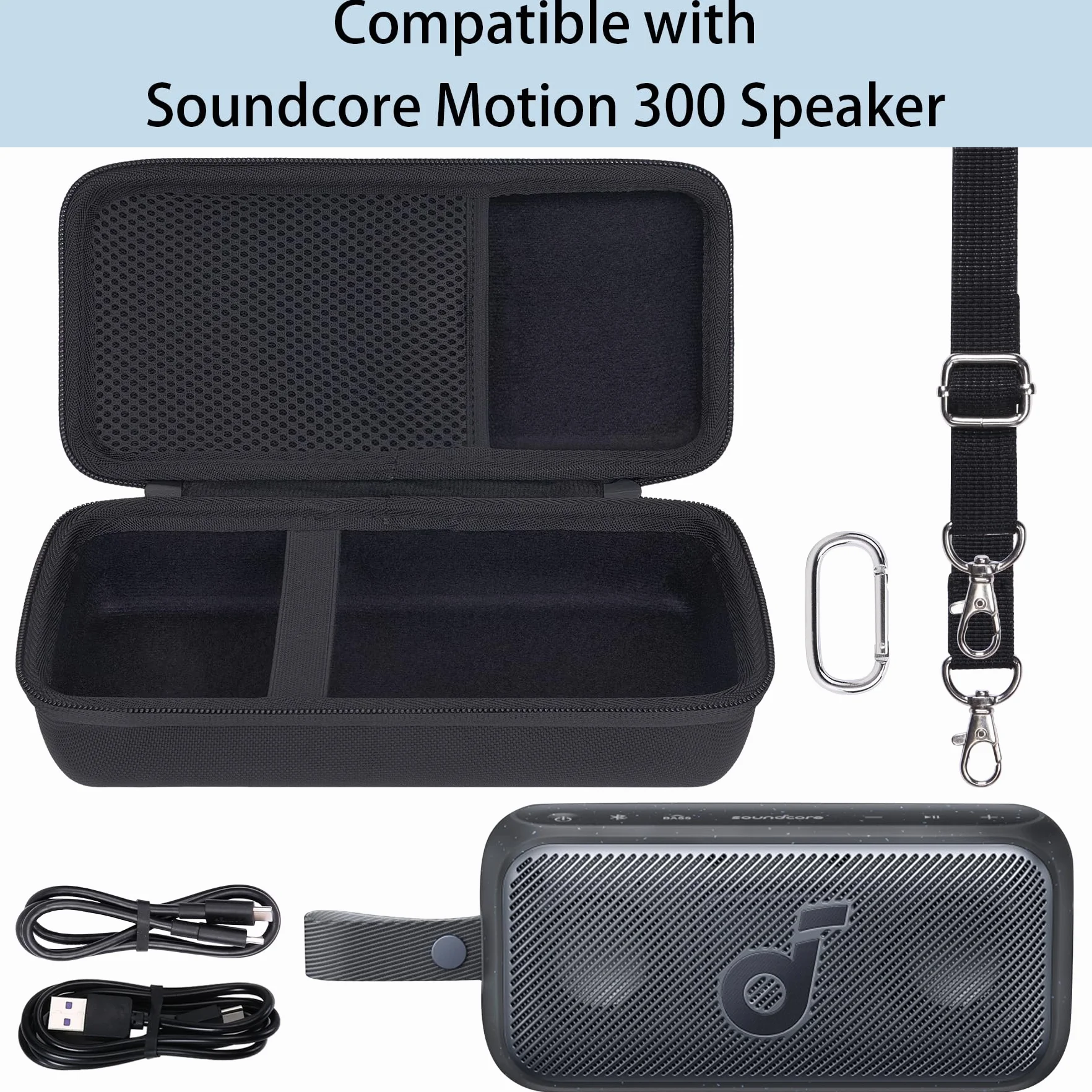 co2CREA Twarde etui podróżne do bezprzewodowego przenośnego głośnika Bluetooth Soundcore Motion 300 Hi-Res, tylko etui, Czarny, for Motion 300, Minimalistyczny