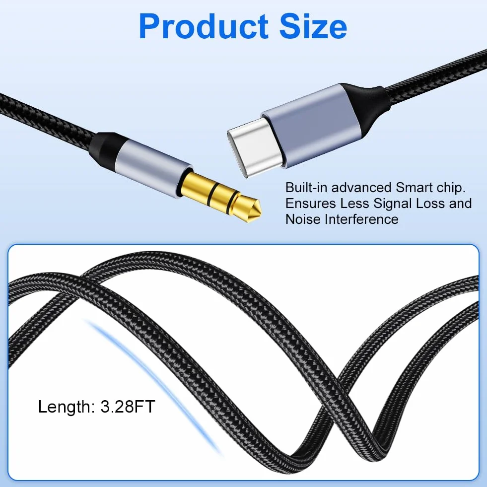 AXFEE kabel USB C do jack 3,5mm 1M adapter audio dla Huawei P40, Galaxy S23, Xiaomi 8