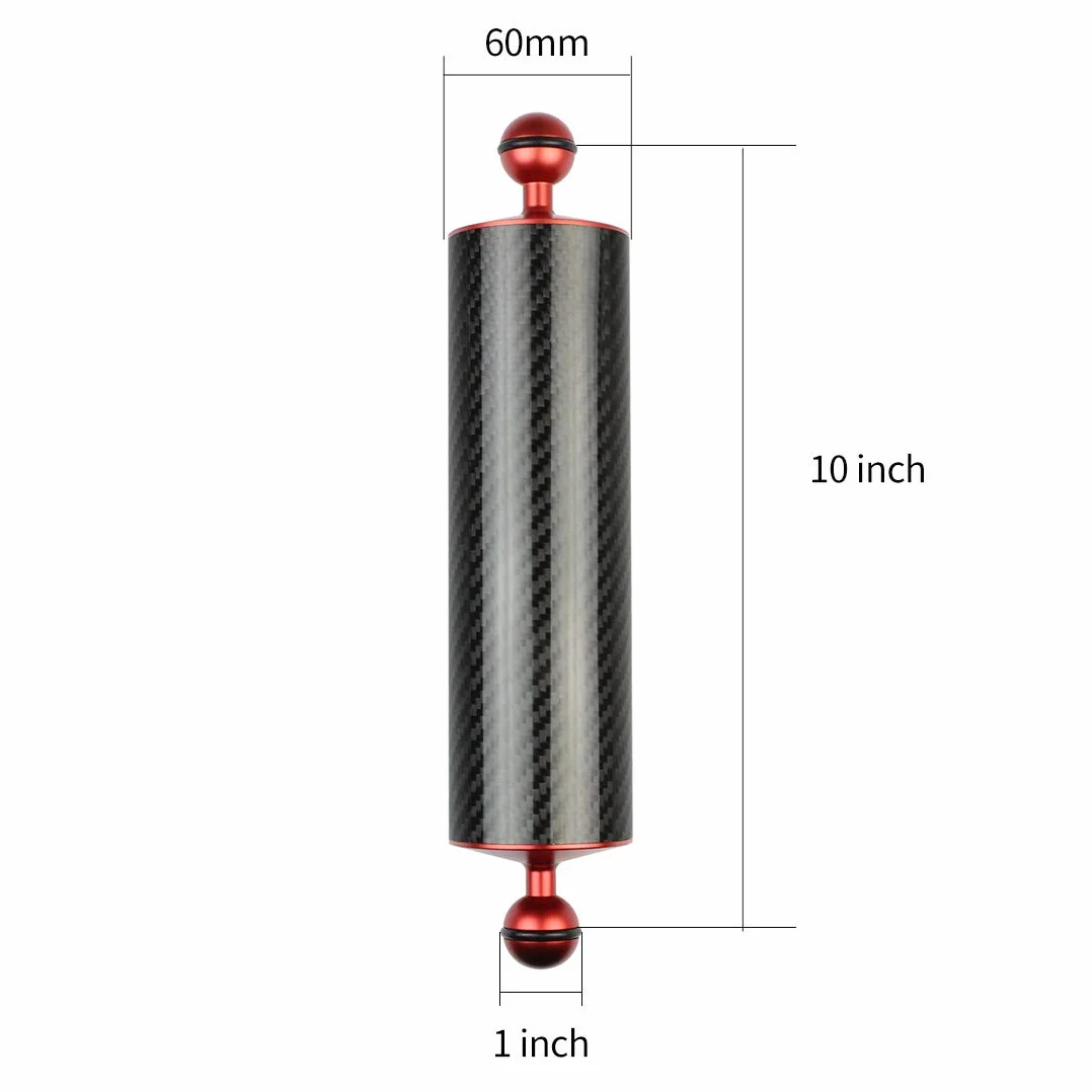 Pływająca ramię z włókna węglowego D60 mm do kamery podwodnej taca nurkowania 25 cm czerwona