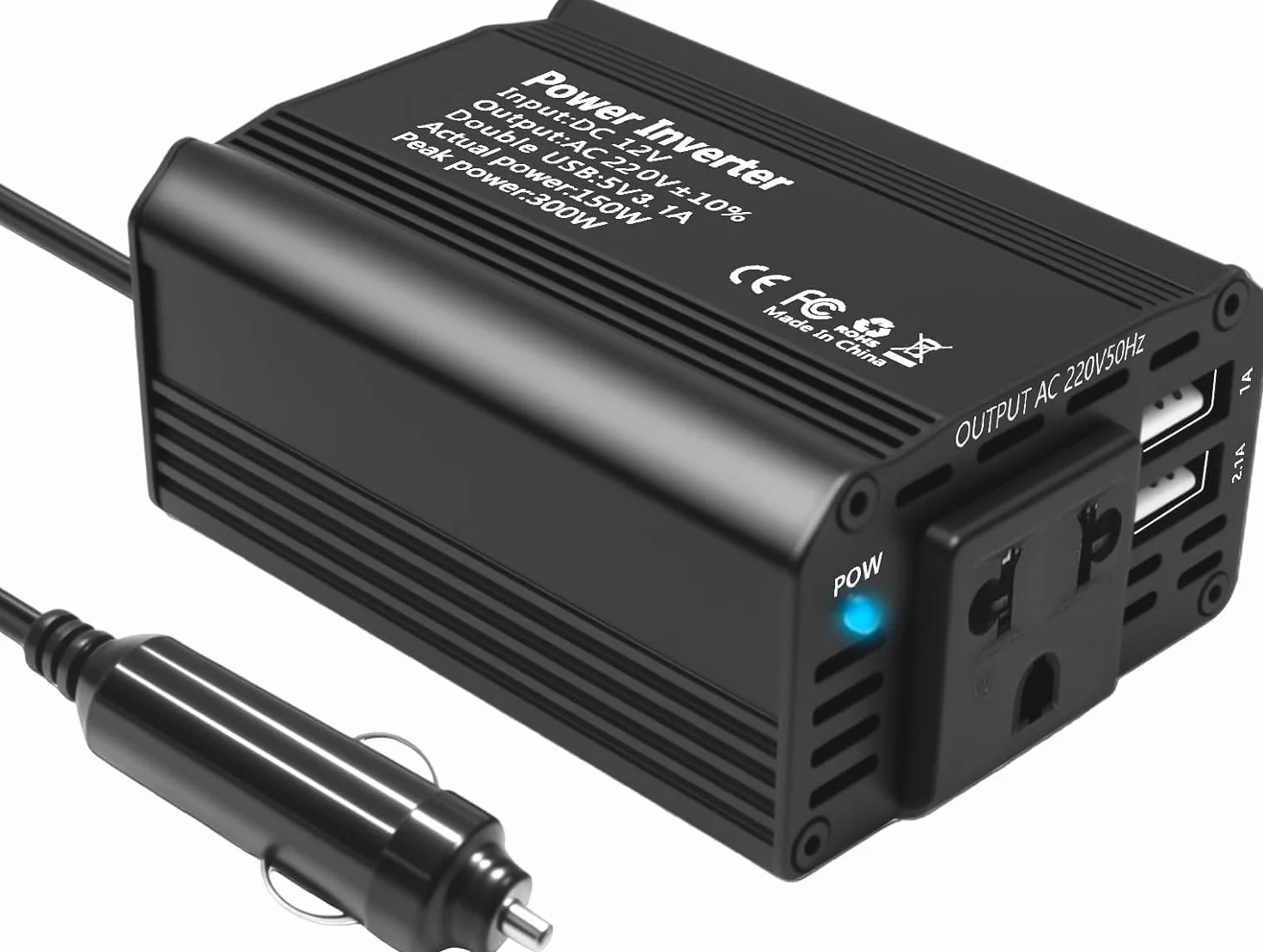 Falownik samochodowy 150 W DC 12 V na AC 230 V z zapalniczką czarny