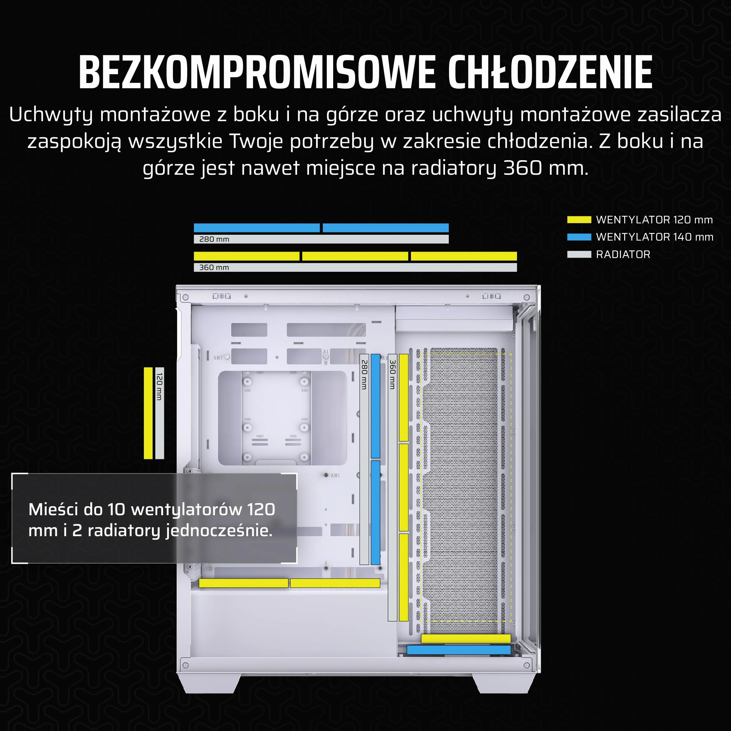 CORSAIR 3500X Środkowa-Wieża ATX Obudowa PC – Panoramiczne Szkło Hartowane – Kompatybilna z Płytą Główną z Odwróconym Połączeniem – Bez Wentylatorów – Biały