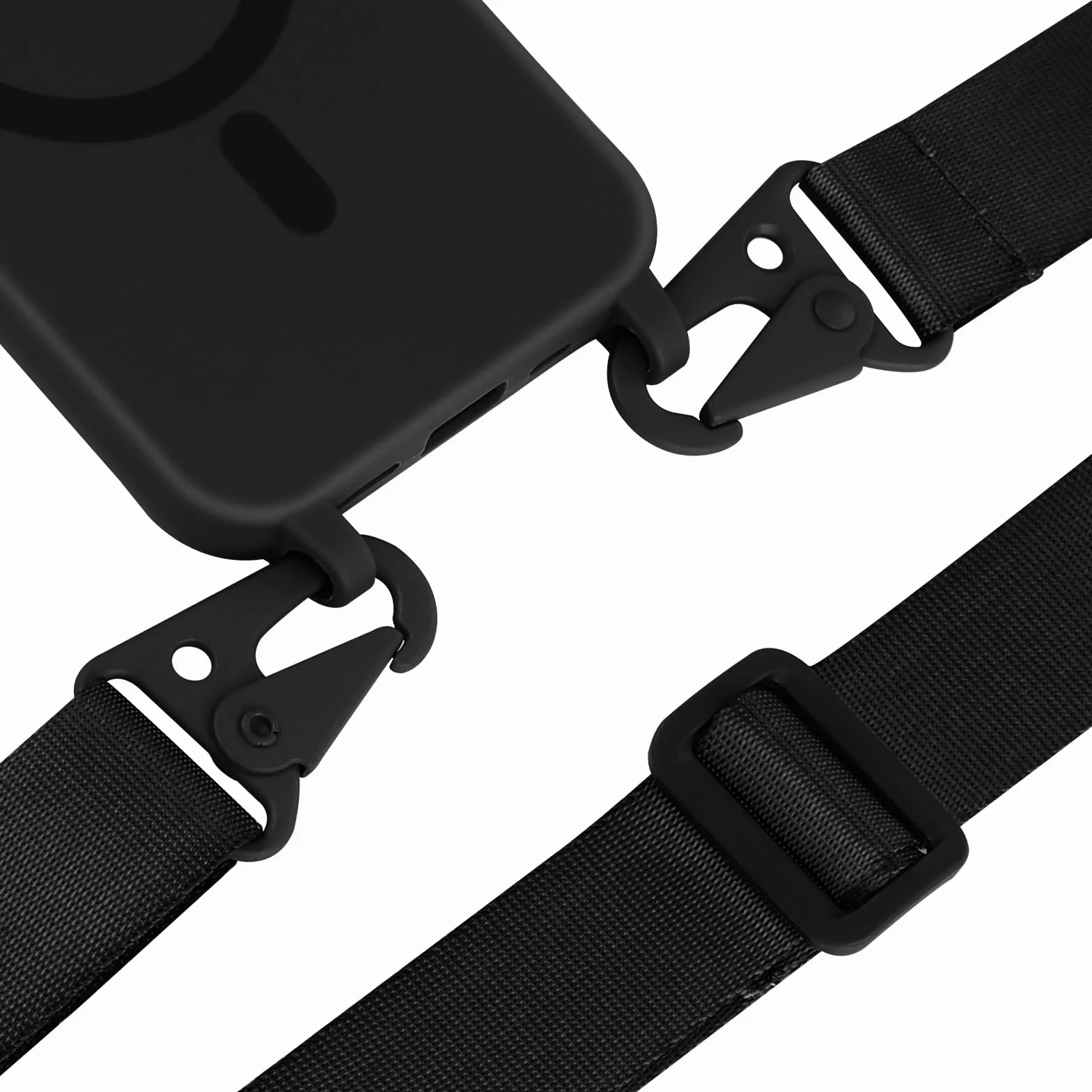 Magnetyczne etui silikonowe na iPhone 17 6.1" z paskiem na szyję, czarne
