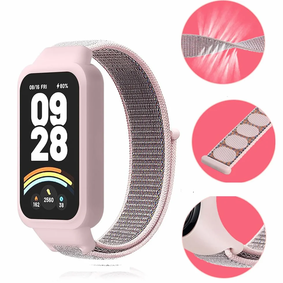 Oddychający Sport Pasek do Xiaomi Smart Band 9 Active, Nylon Paski Bransoletka Pasek Zegarka do Redmi Smart Band 3
