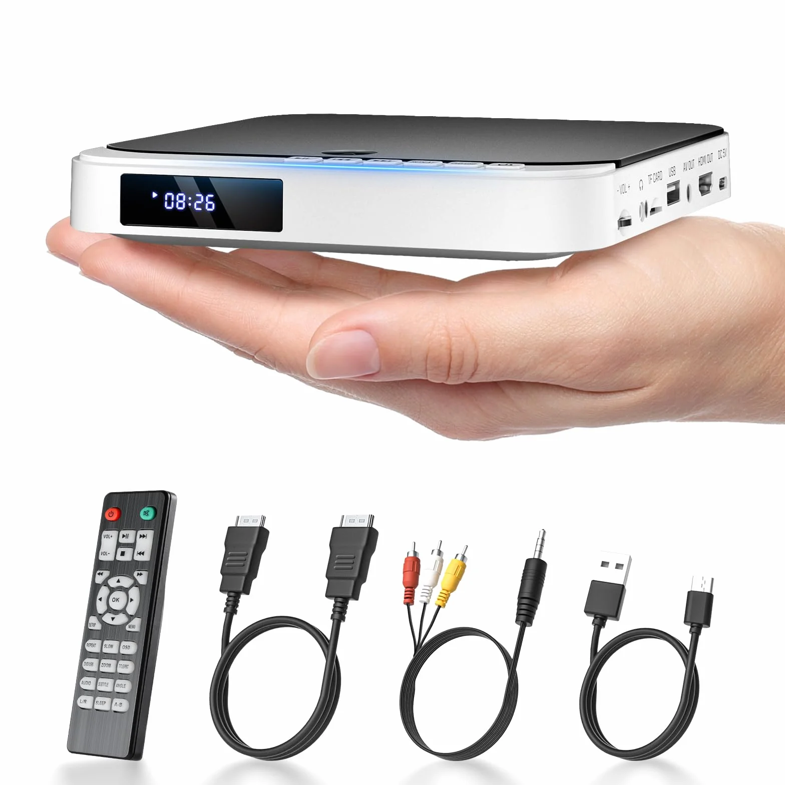 Desobry Mini odtwarzacz DVD do telewizora, mały odtwarzacz DVD HDMI we wszystkich regionach, pamięć punktu przerwania (MD115W-04DE)