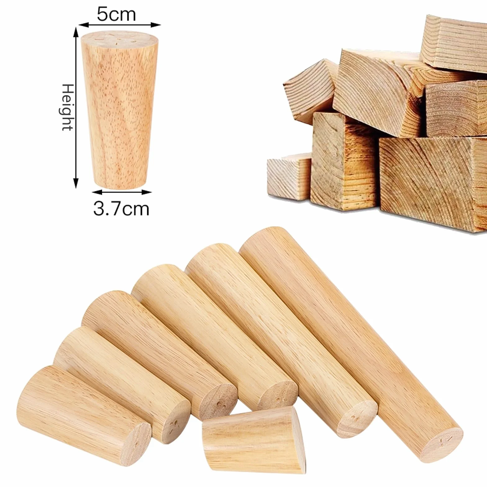 Nogi meblowe z naturalnego litego drewna, 60 cm, okrągłe, niedokończone, wymienne nogi ze śrubami montażowymi, do ramy łóżka i listwy środkowej, trwałe i stylowe podparcie