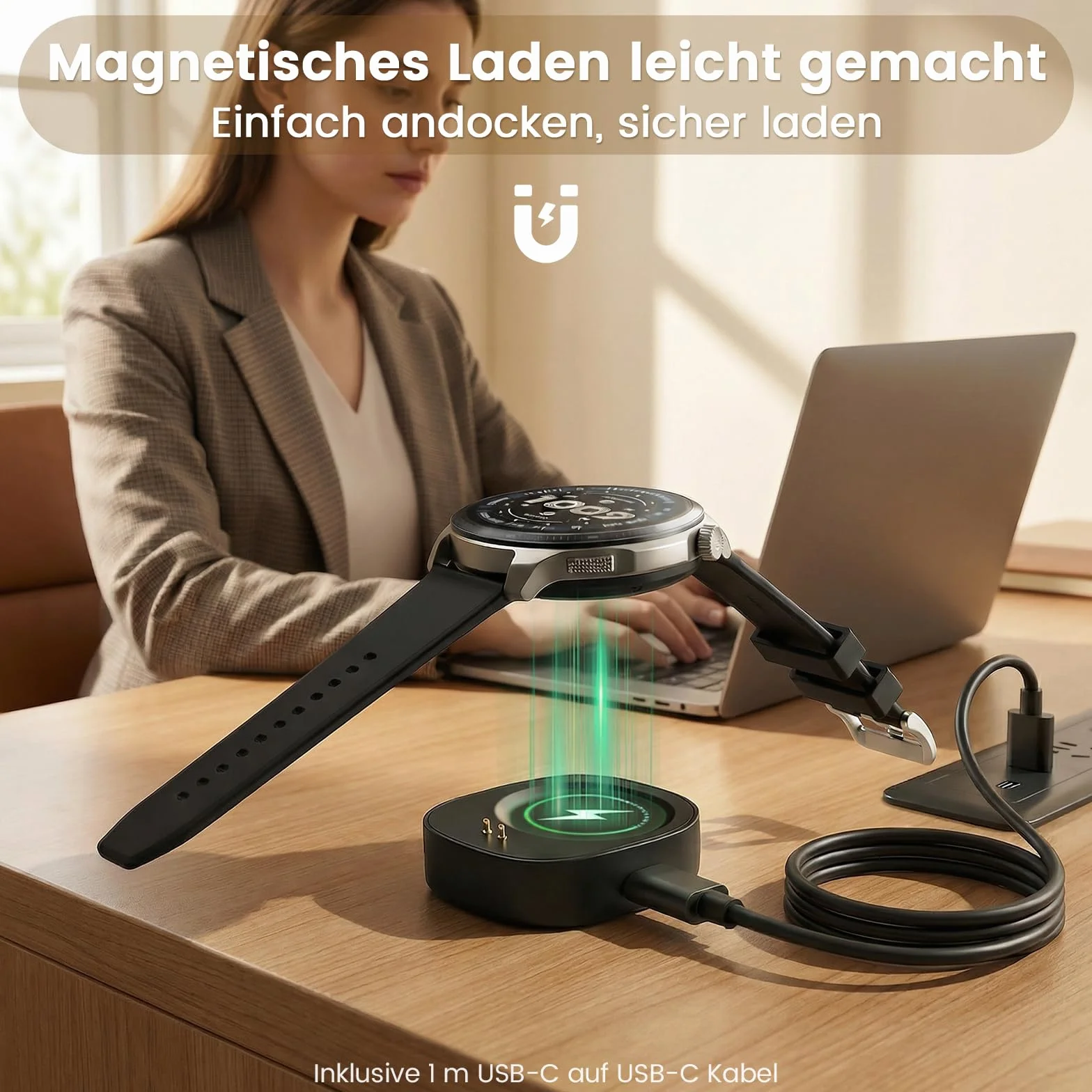SimpleThings Ładowarka kompatybilna z Amazfit Helio Strap, T-Rex 3 / T-Rex 3 Pro/Balance/Balance 2, magnetyczna stacja ładująca z 1 m kablem USB-C na USB-C, kompaktowa i przenośna